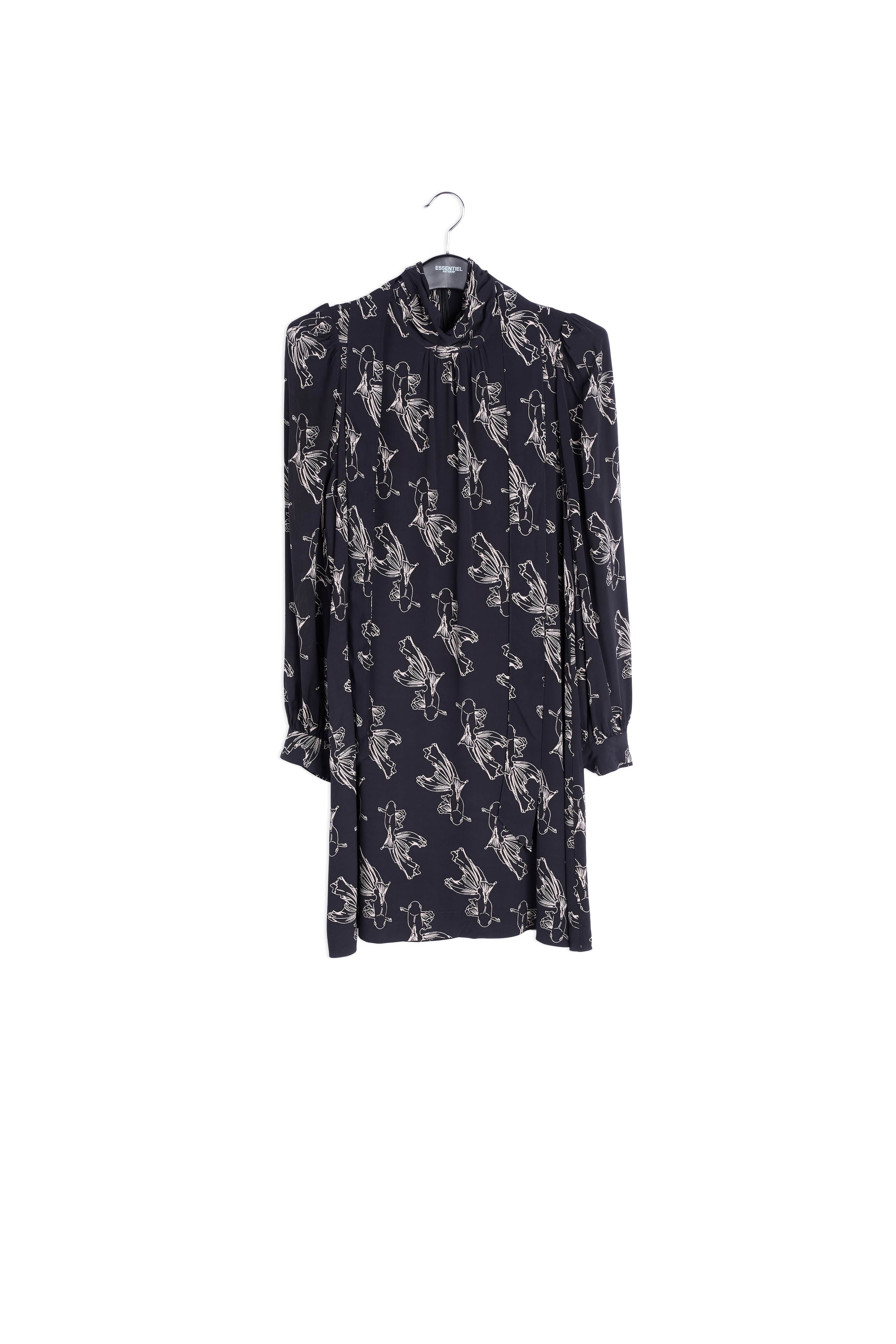 Black graphic print mini dress RE—SSENTIEL | Essentiel second hand