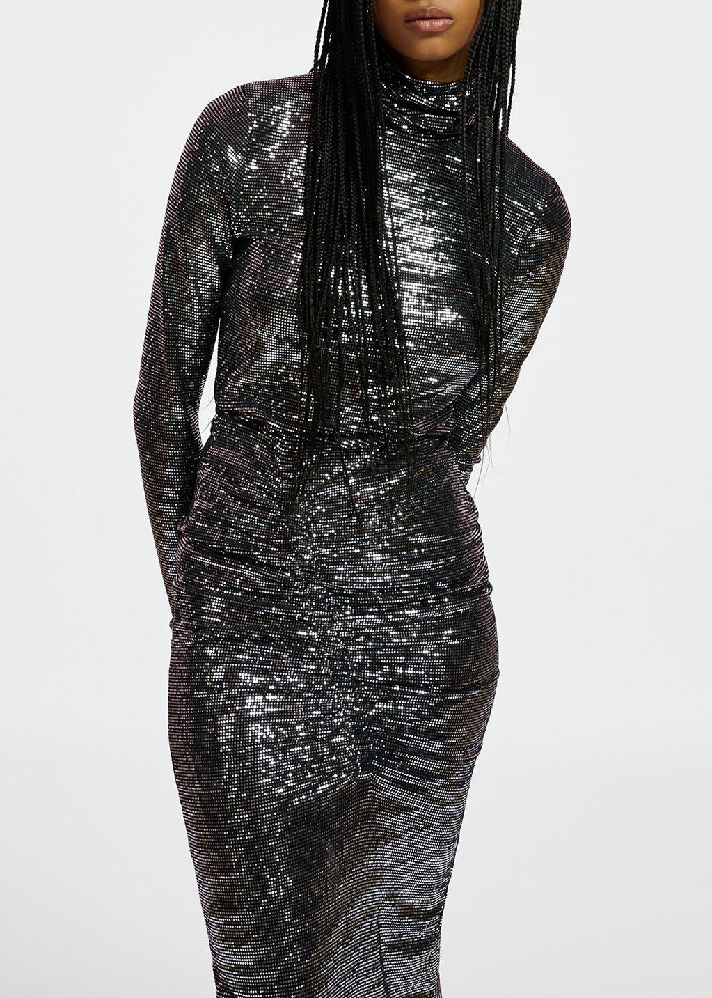 Black and silver stretch-jersey turtleneck top RE—SSENTIEL | Essentiel second hand