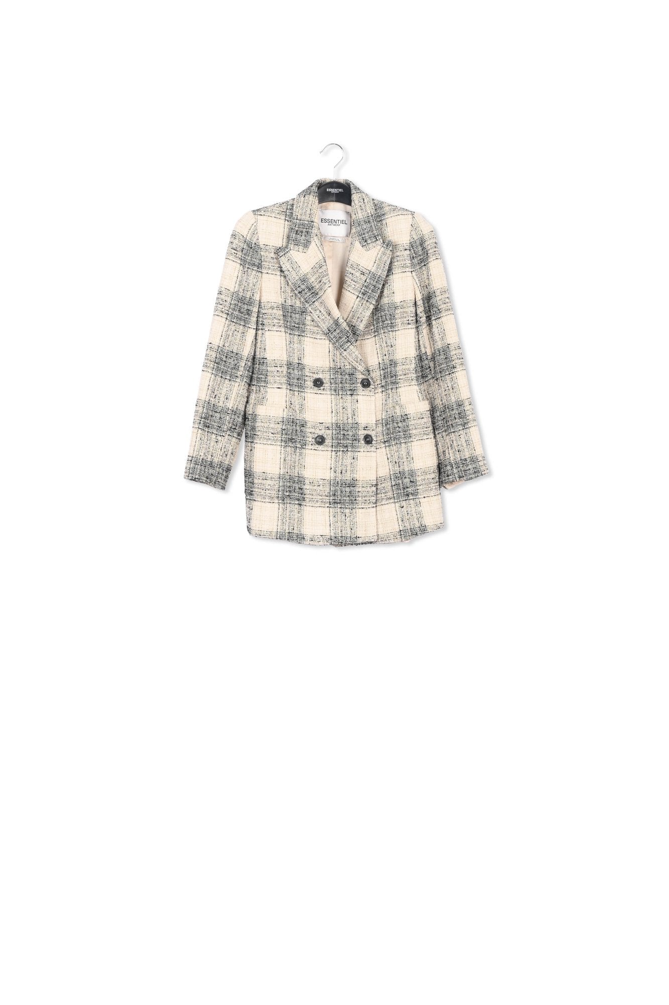Off-white oversized checked tweed blazer RE—SSENTIEL | Essentiel second hand
