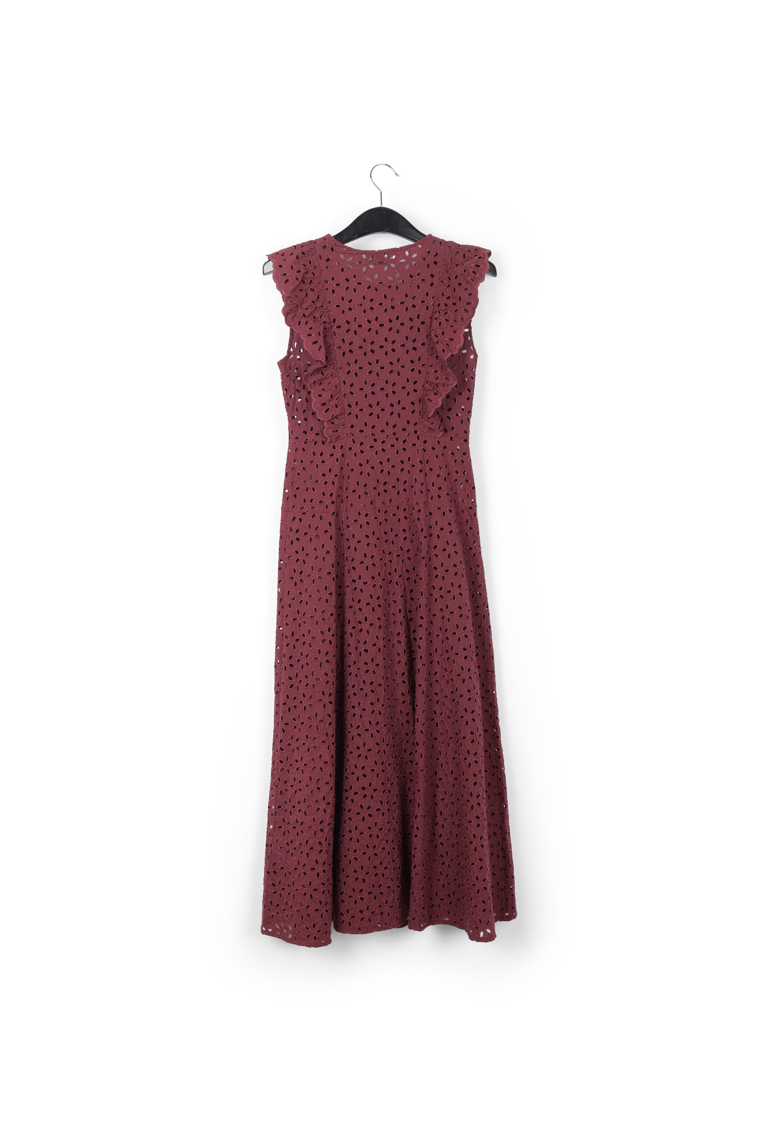 Maxi robe en coton bordeaux à broderie anglaise RE—SSENTIEL | Essentiel second hand