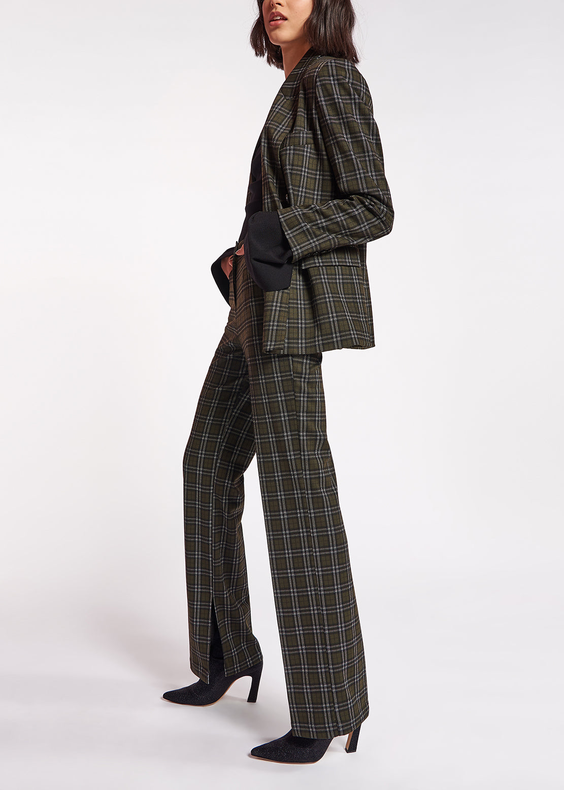 Khaki double-breasted check blazer RE—SSENTIEL | Essentiel second hand