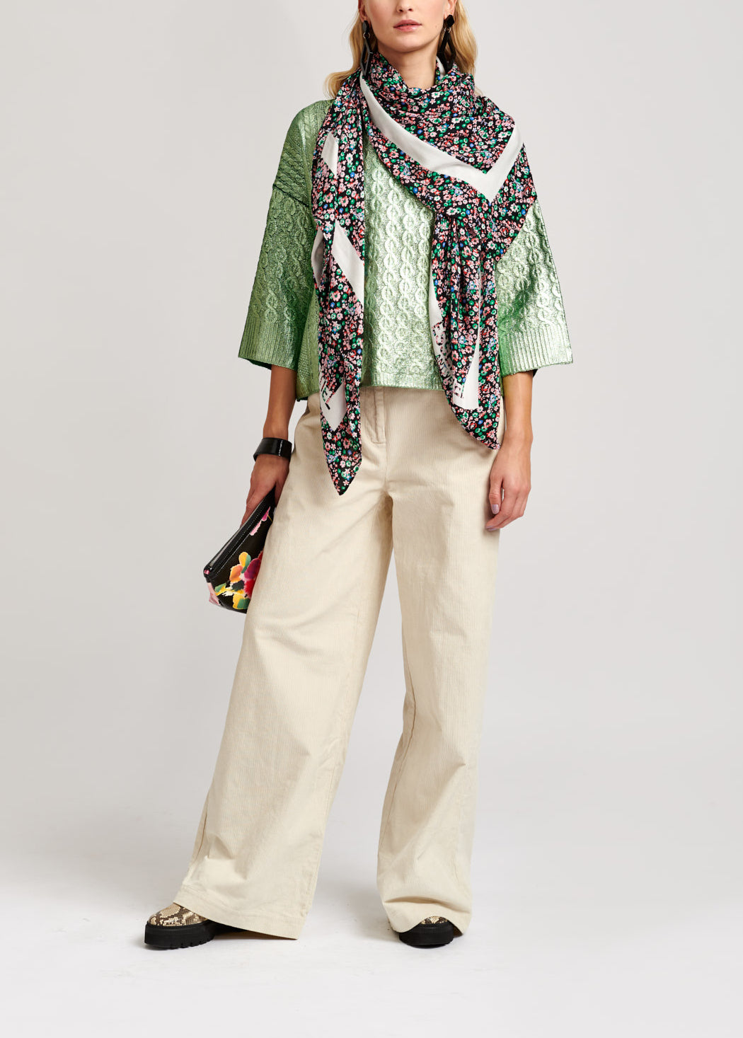 Black, green and red floral scarf RE—SSENTIEL | Essentiel second hand