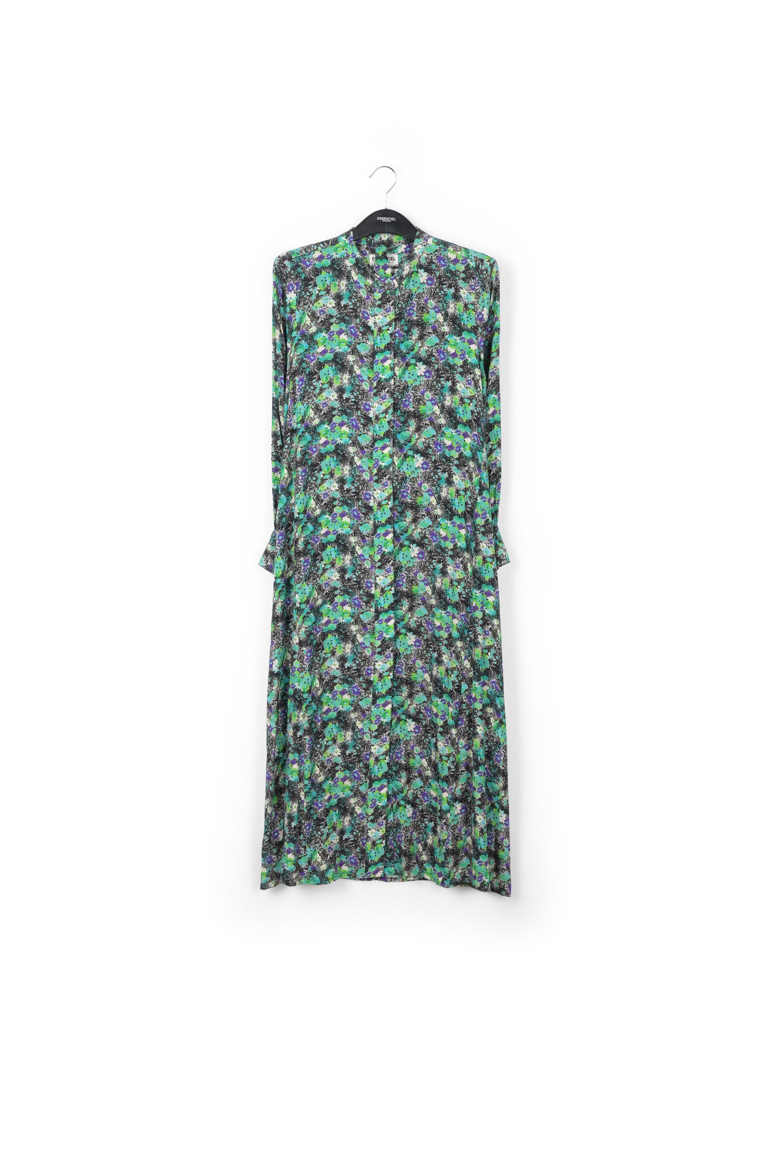 Robe chemise verte fleurie à ligne a RE—SSENTIEL | Essentiel second hand