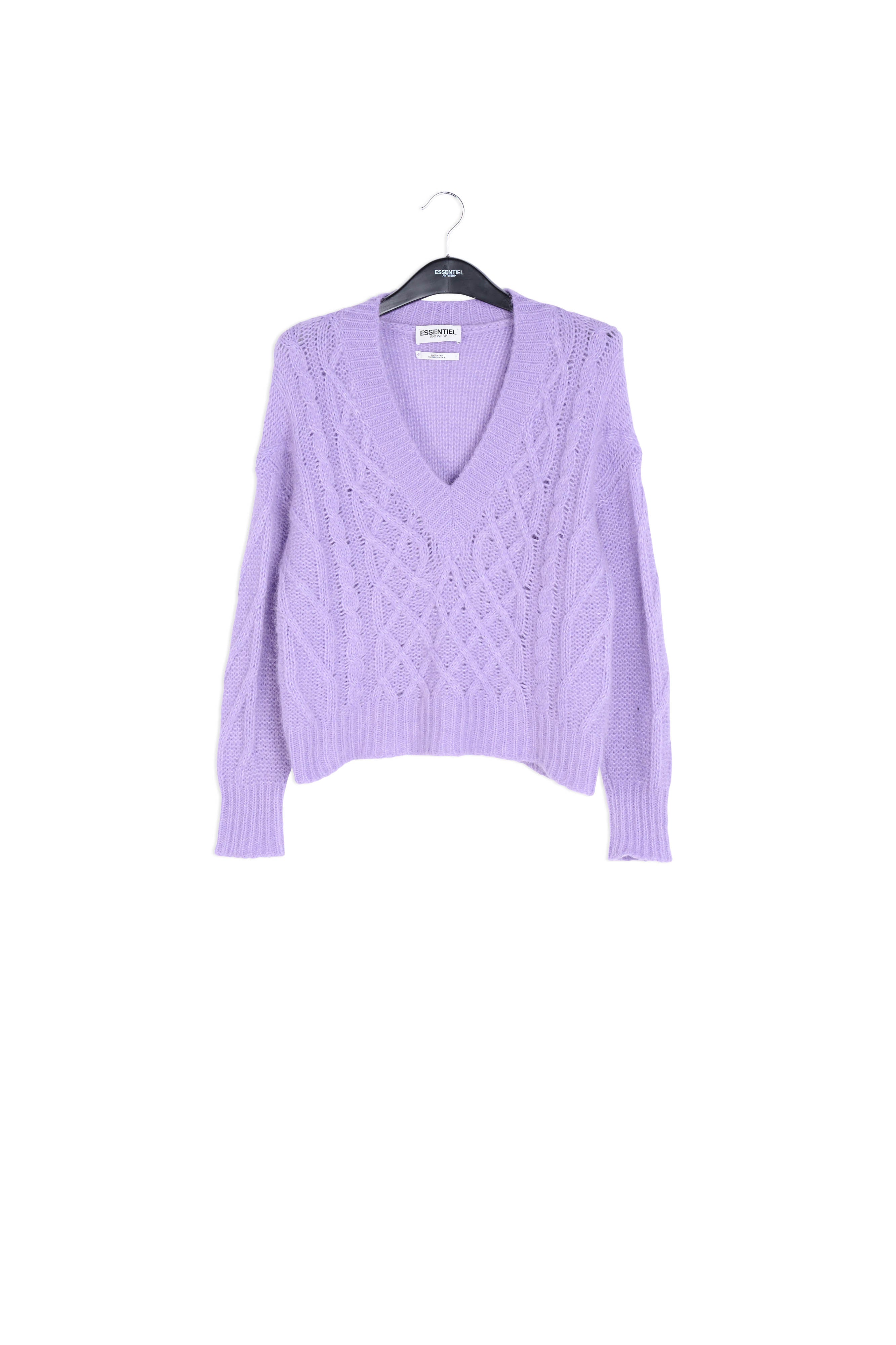 Lilac cable-knit V-neck sweater RE—SSENTIEL | Essentiel second hand