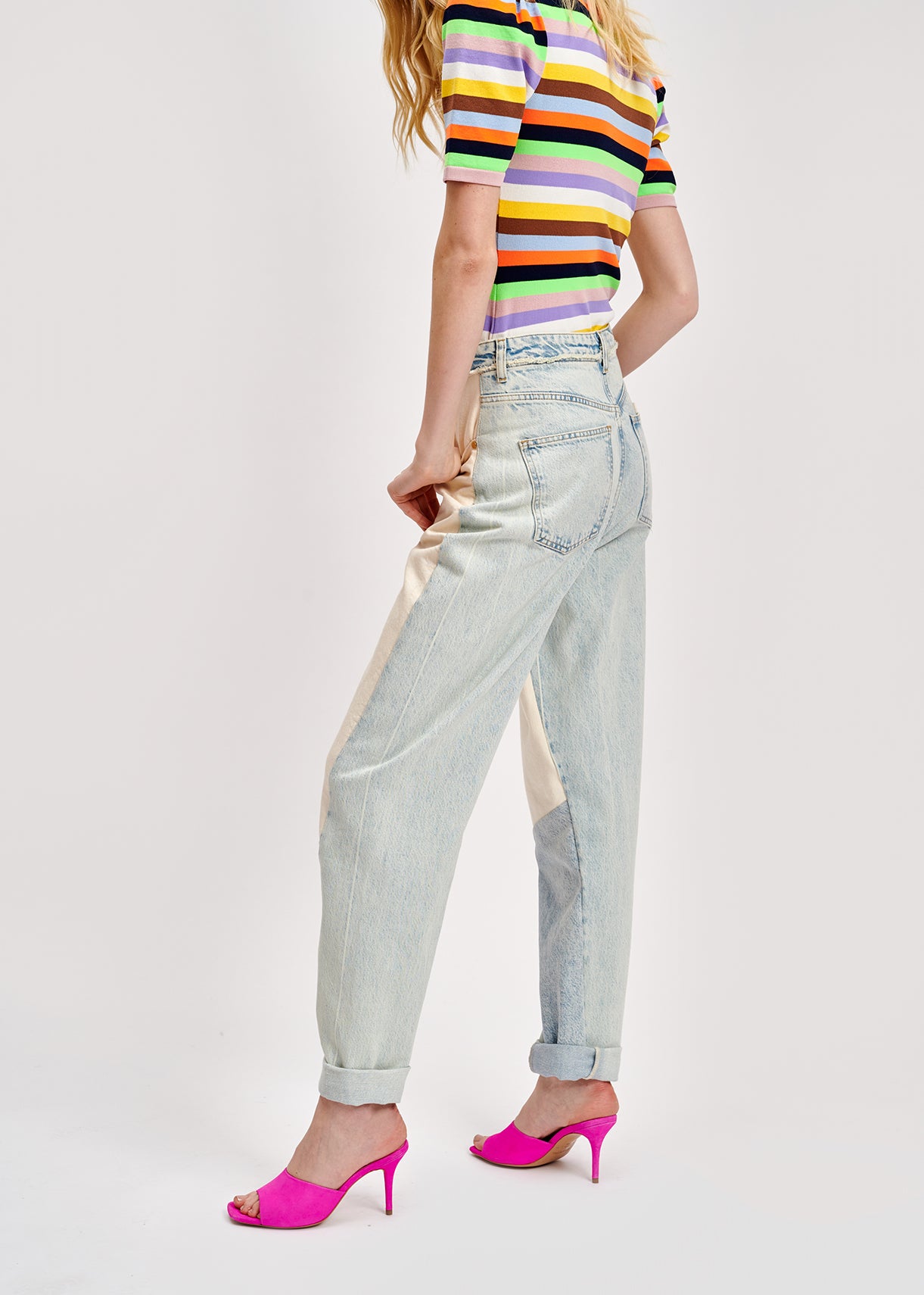 Off-white and light blue patchwork jeans RE—SSENTIEL | Essentiel second hand