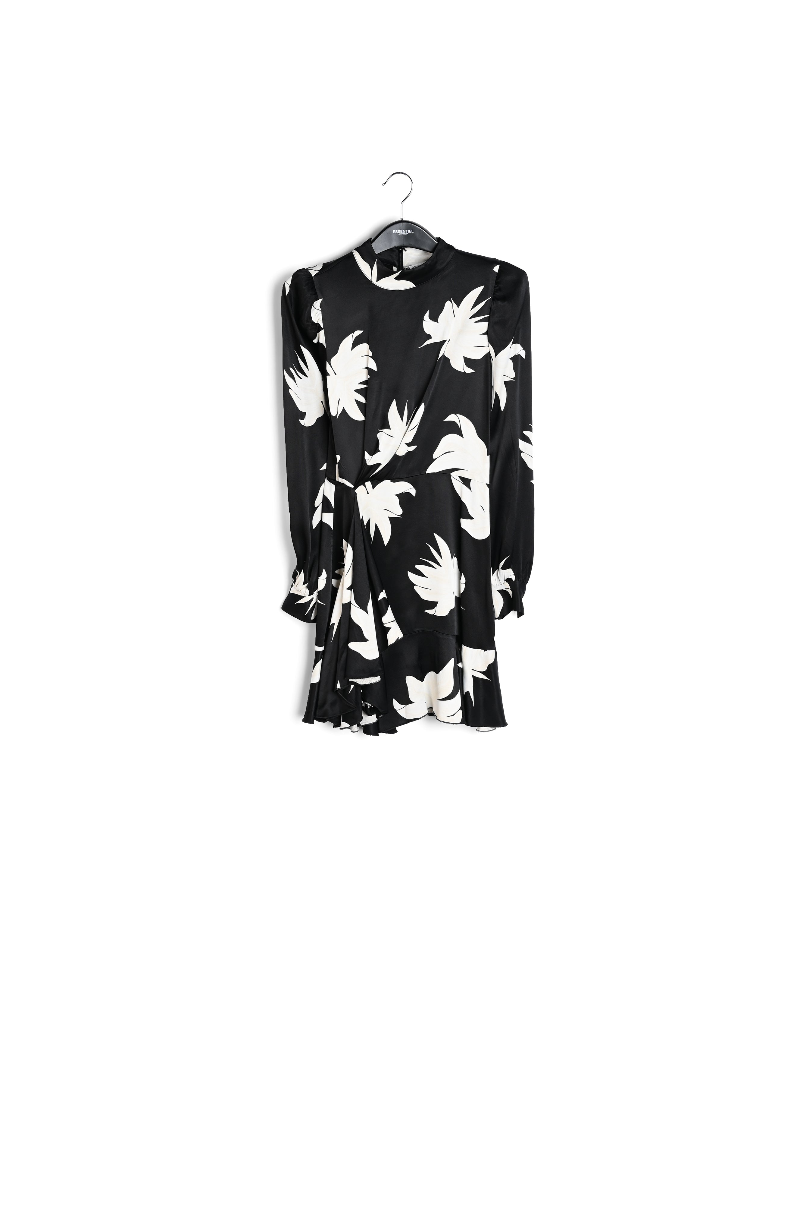 Midi-jurk met zwarte en gebroken witte bloemenprint RE—SSENTIEL | Essentiel second hand