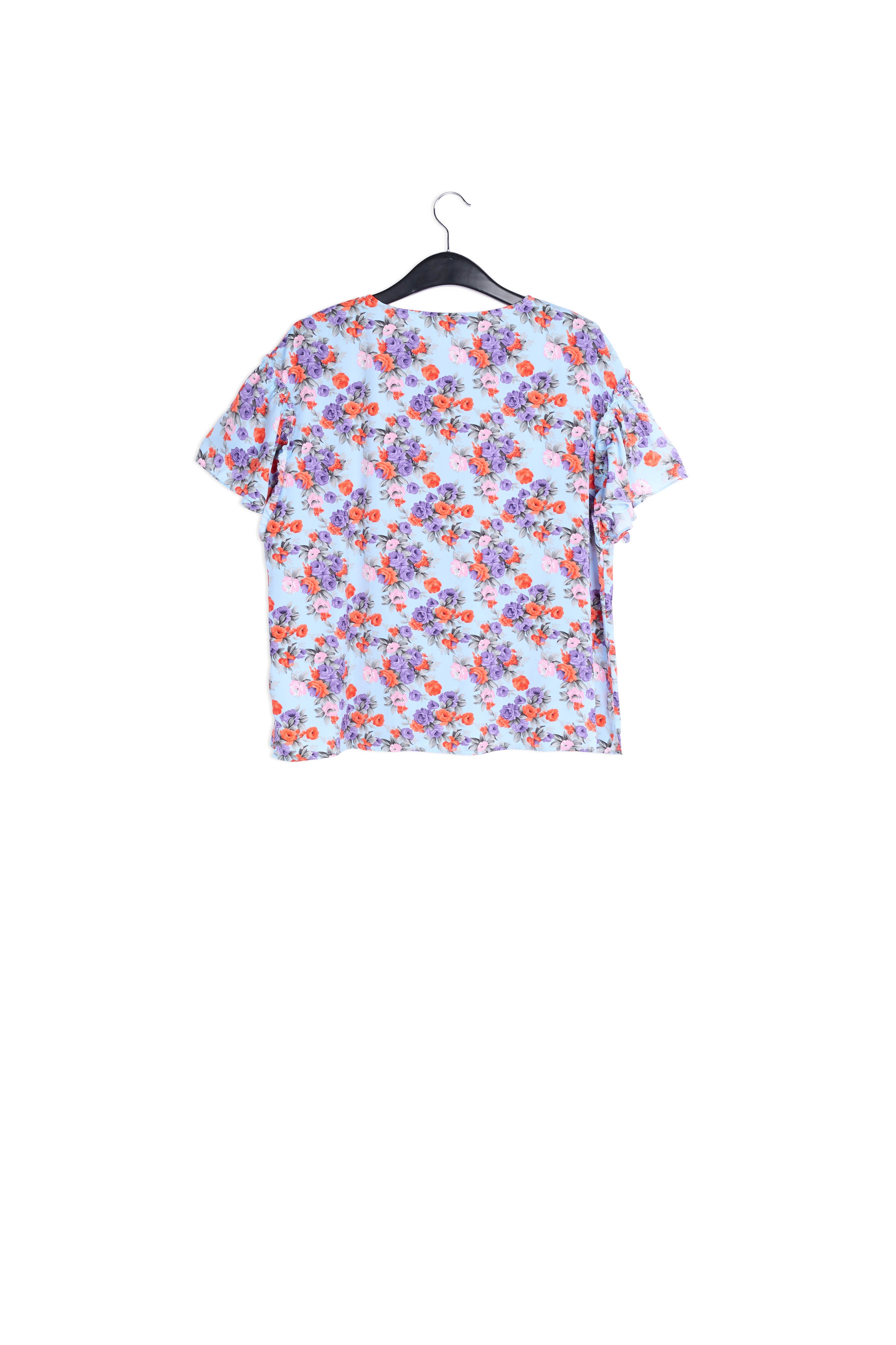 Lichtblauwe bloementop met ruchemouwen RE—SSENTIEL | Essentiel second hand