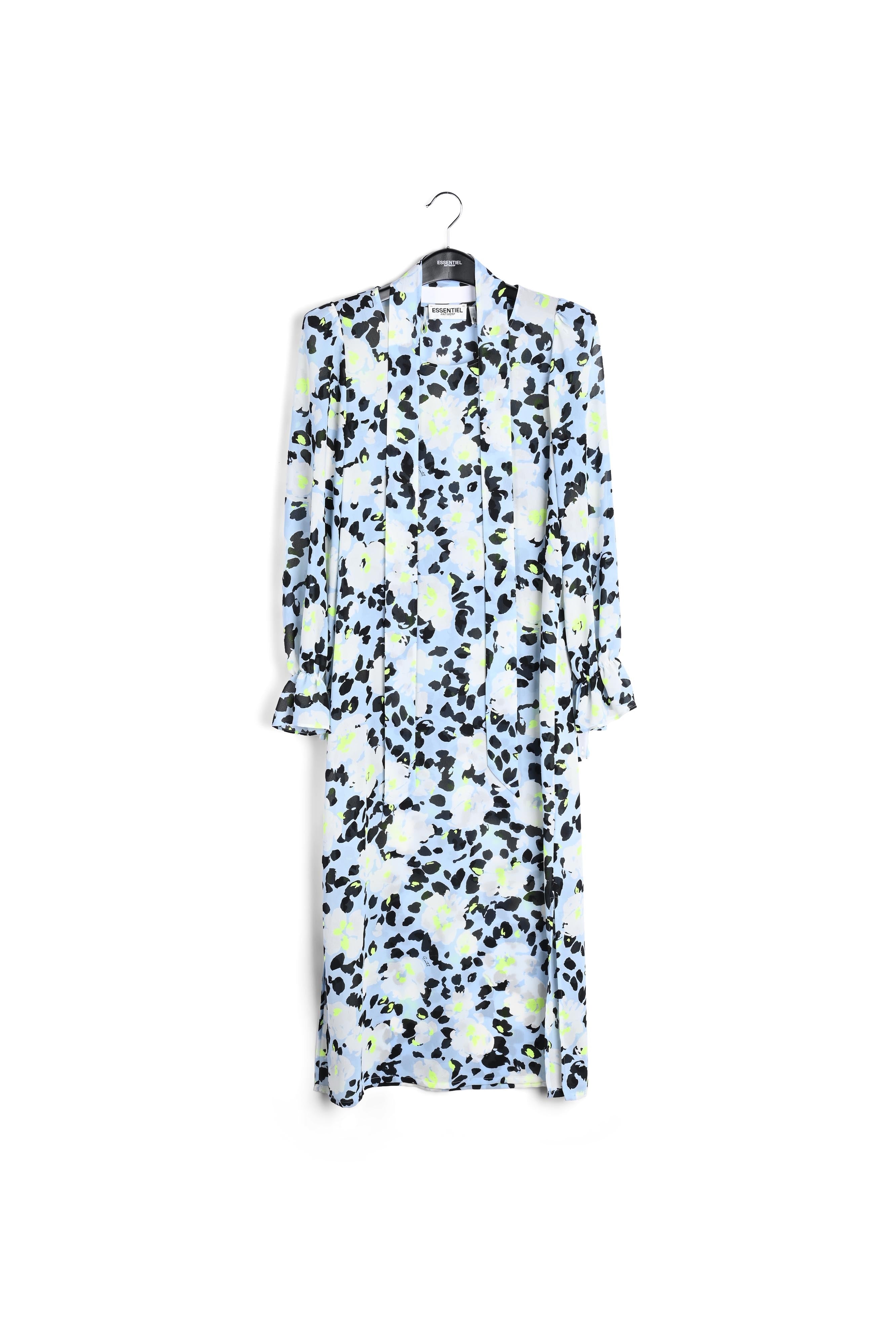 Robe midi bleu pâle à fleurs avec ceinture RE—SSENTIEL | Essentiel second hand