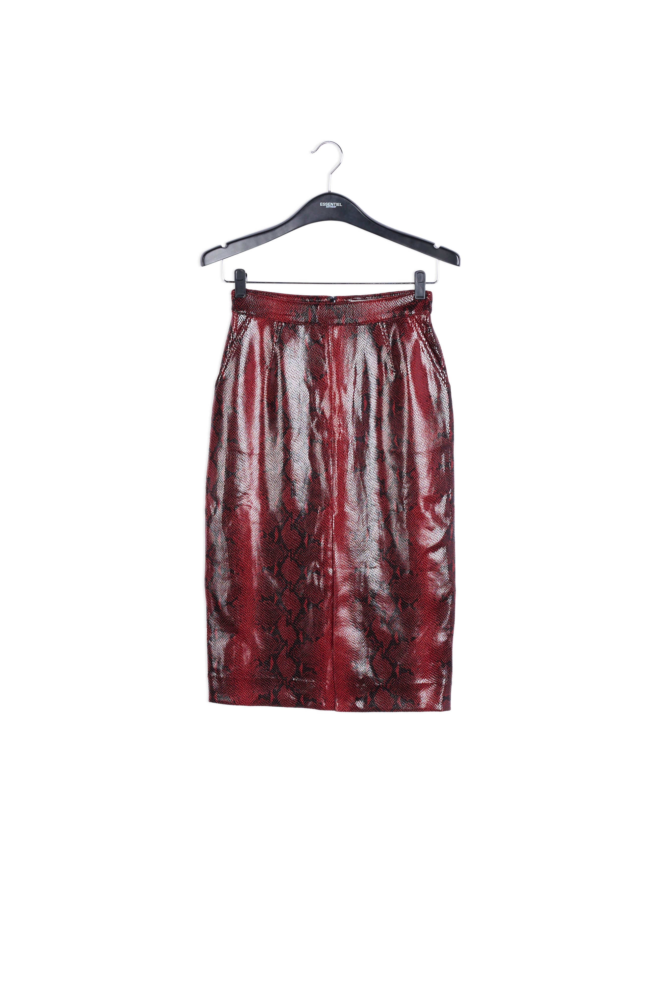 Jupe midi à imprimé serpent rouge et noir lustré RE—SSENTIEL | Essentiel second hand