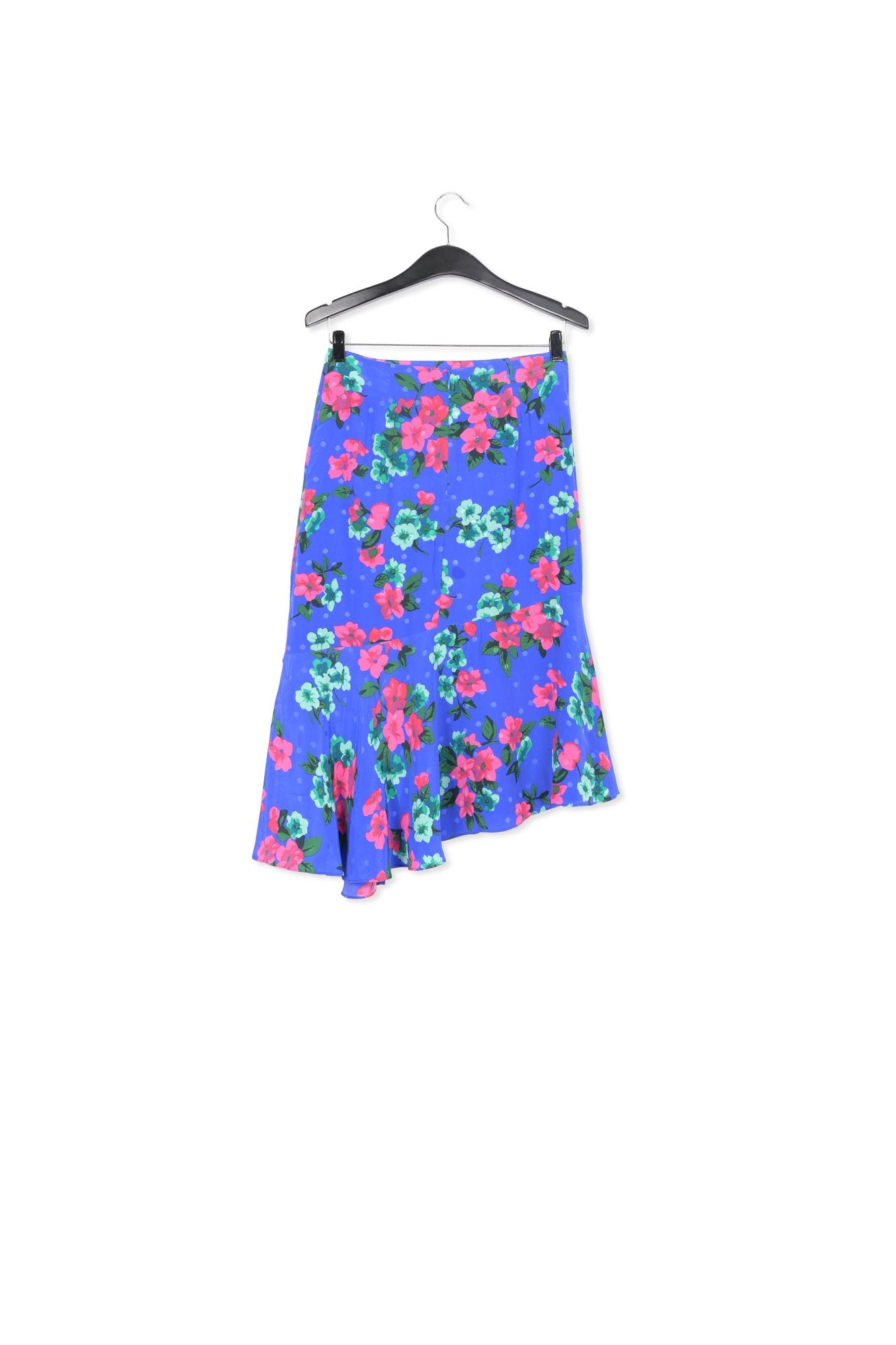 Blue floral and polka dot silk midi skirt RE—SSENTIEL | Essentiel second hand