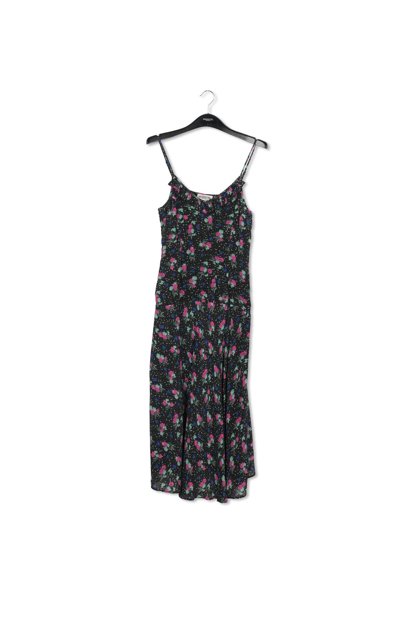 Black floral-print v-neck midi dress RE—SSENTIEL | Essentiel second hand