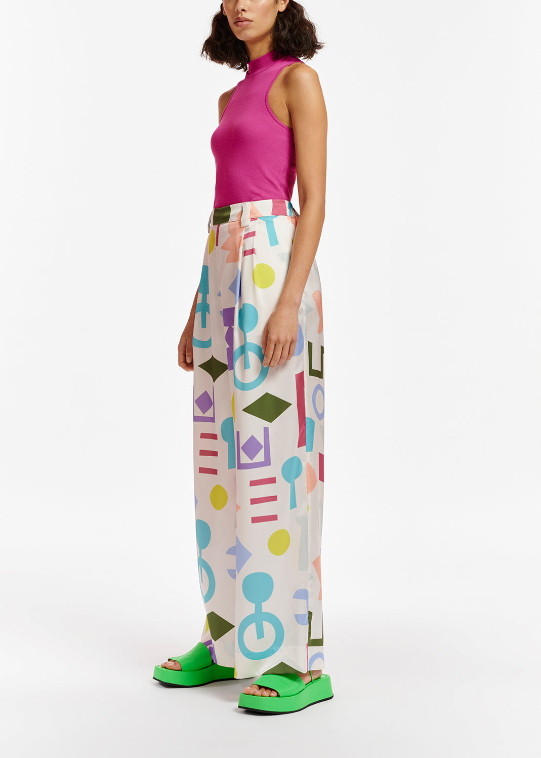 White abstract-printed wide-leg pants RE—SSENTIEL | Essentiel second hand
