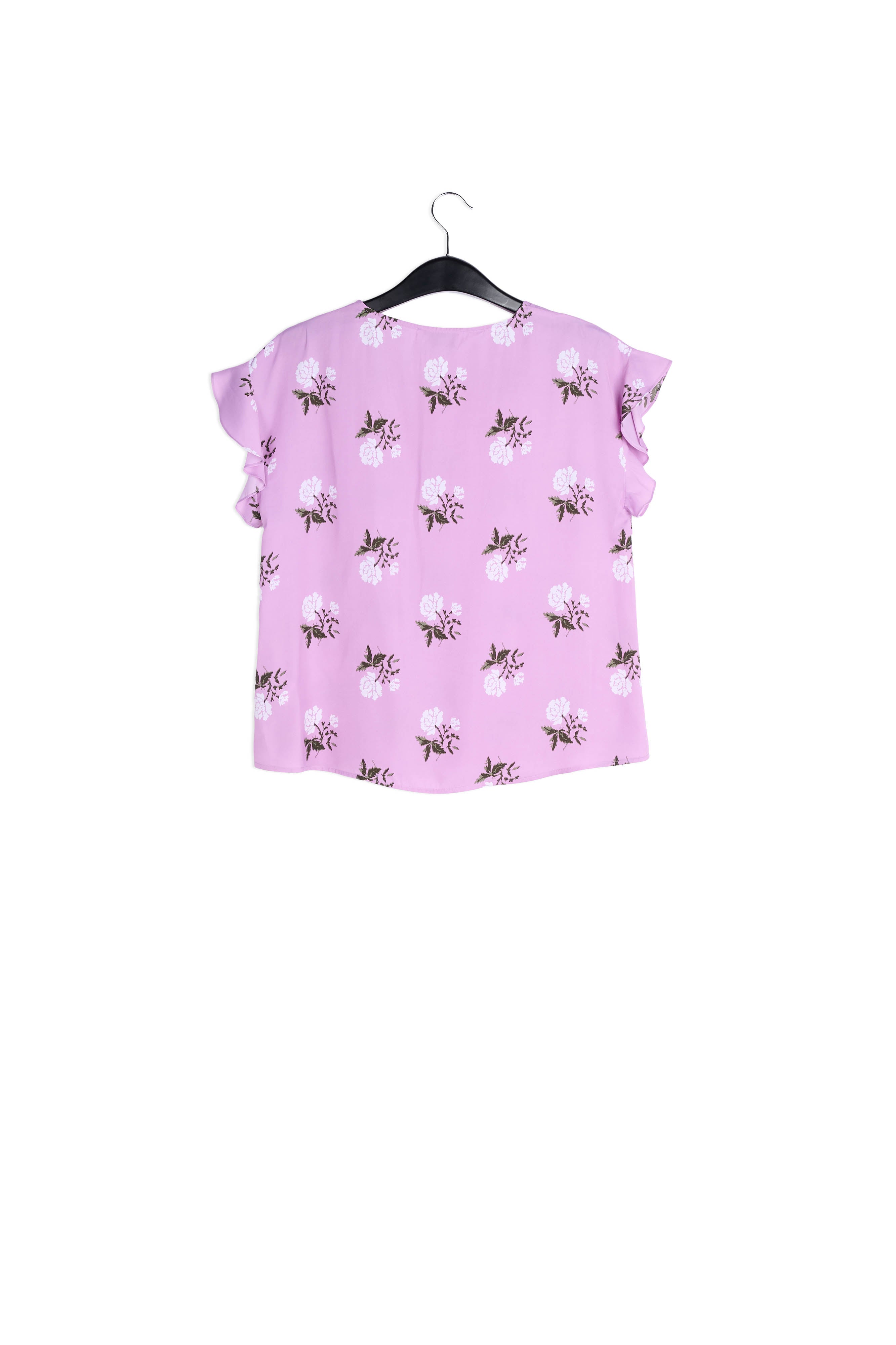 Pink flower print top with ruffled sleeves RE—SSENTIEL | Essentiel second hand