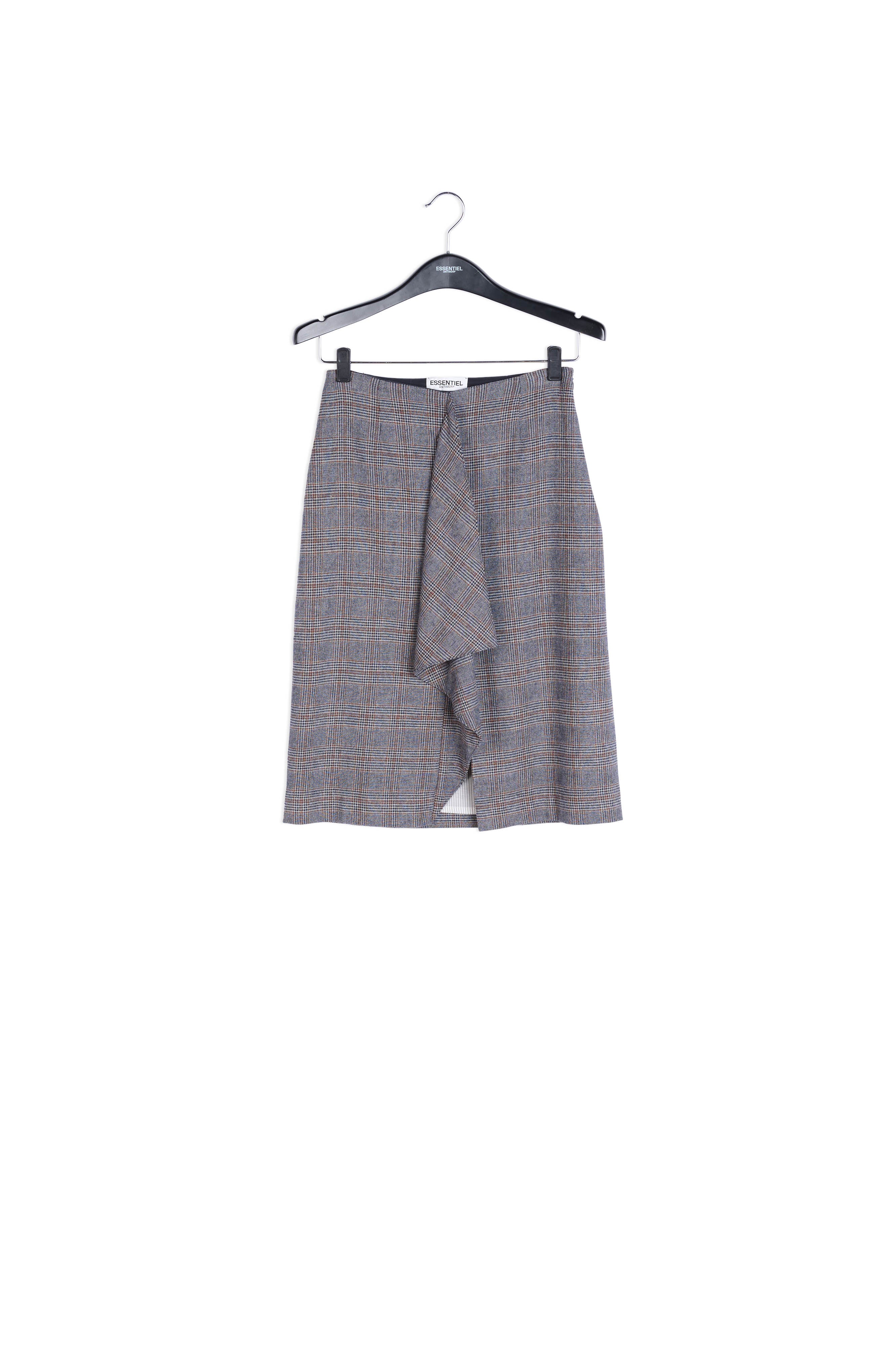Jupe grise à carreaux avec fente volantée RE—SSENTIEL | Essentiel second hand