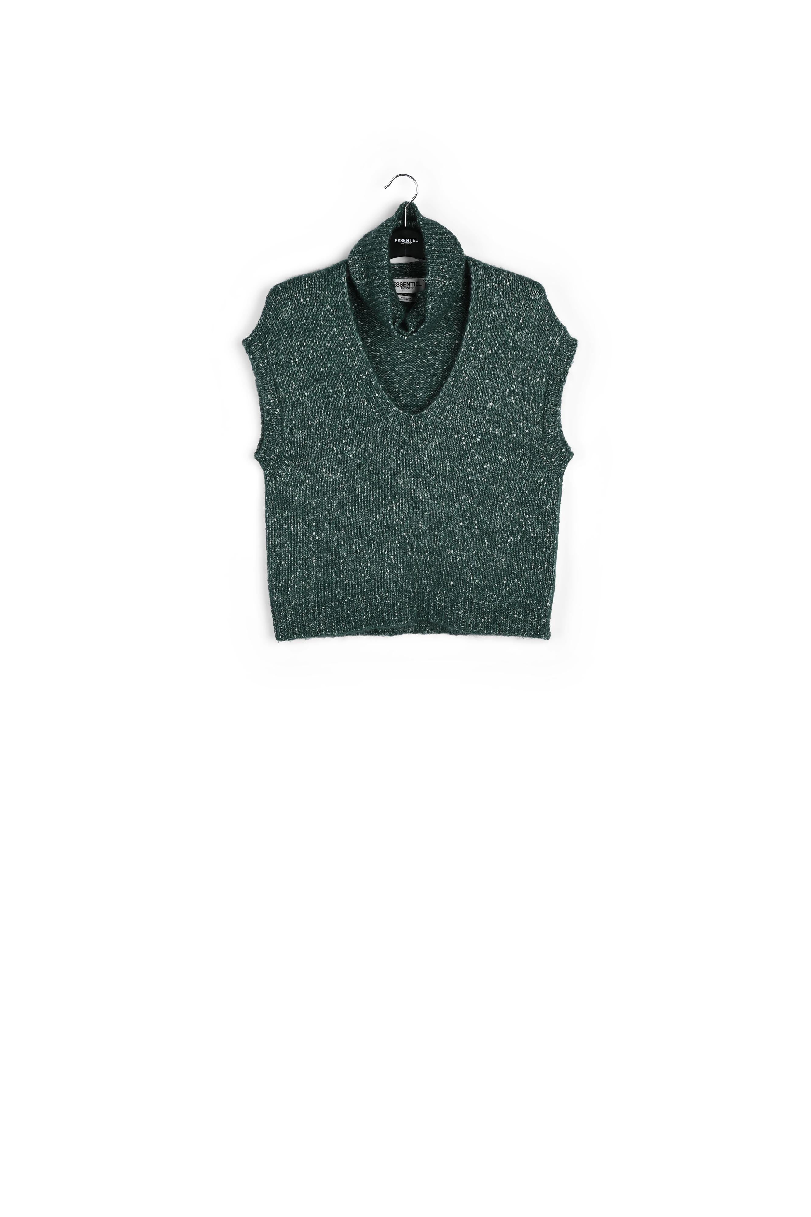 Dark green mélange sleeveless sweater with separate collar RE—SSENTIEL | Essentiel second hand