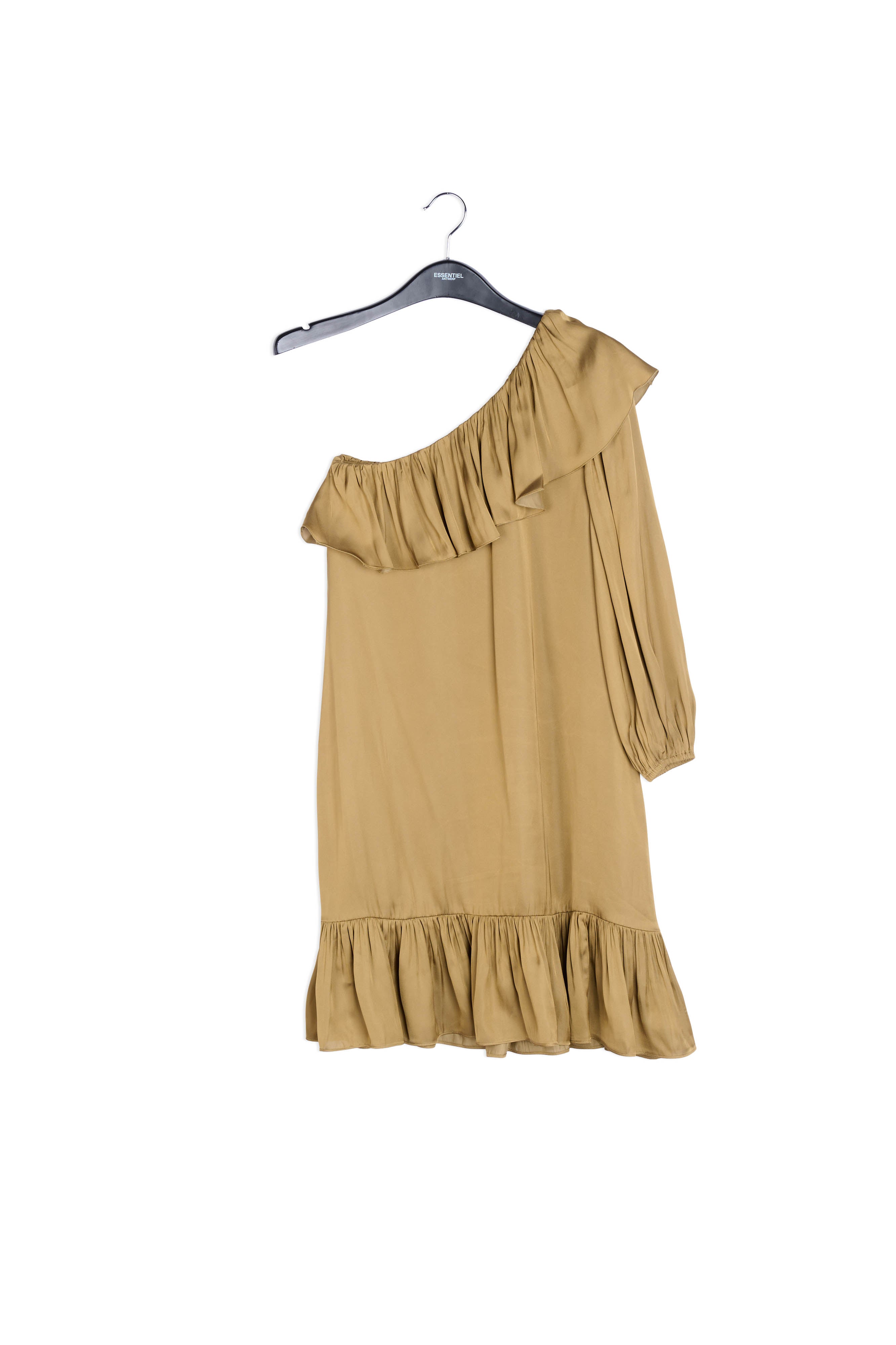 Bronze one-shoulder ruffled mini dress RE—SSENTIEL | Essentiel second hand