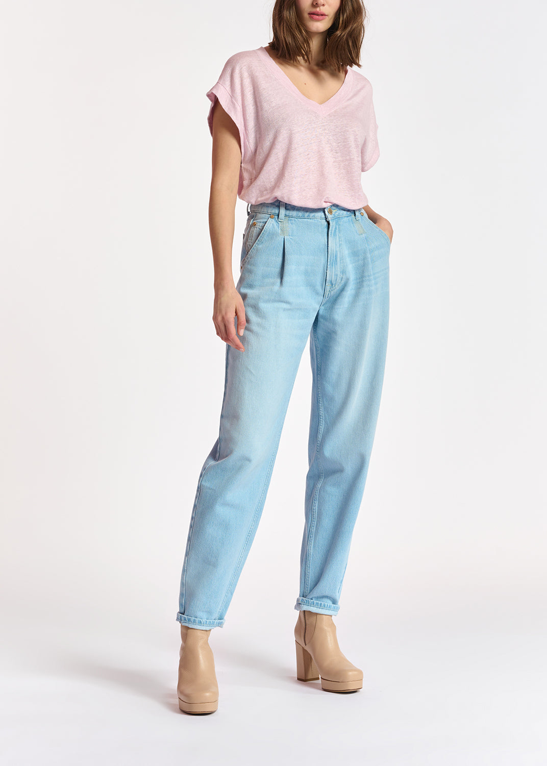 Lilac linen v-neck t-shirt RE—SSENTIEL | Essentiel second hand