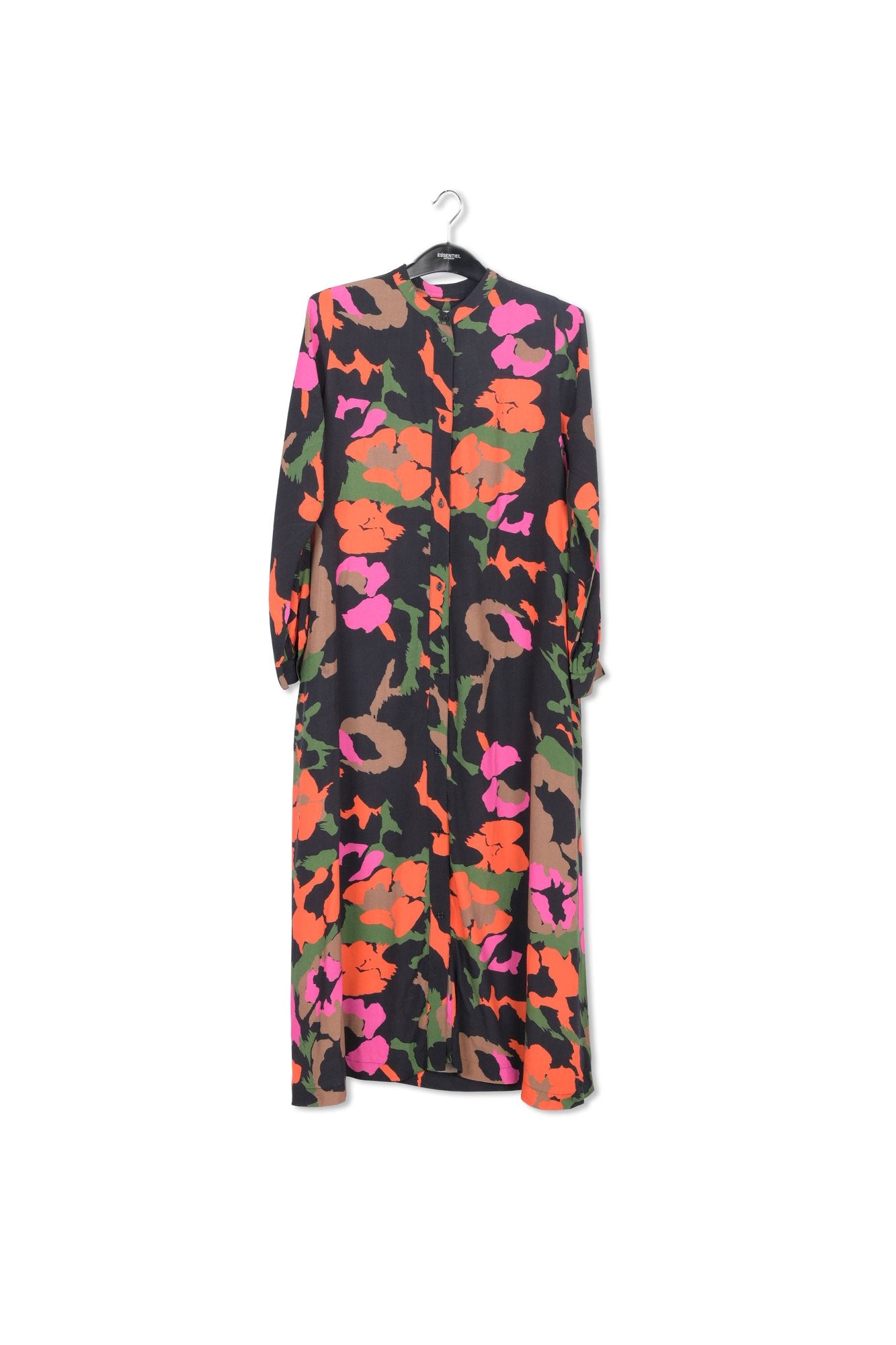 Black, brown and orange abstract print midi-length shirt dress RE—SSENTIEL | Essentiel second hand