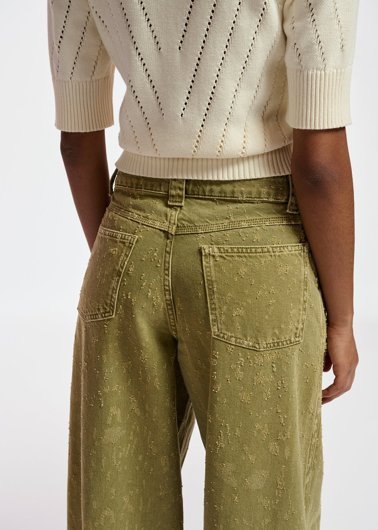 Khaki denim distressed wide-leg jeans RE—SSENTIEL | Essentiel second hand