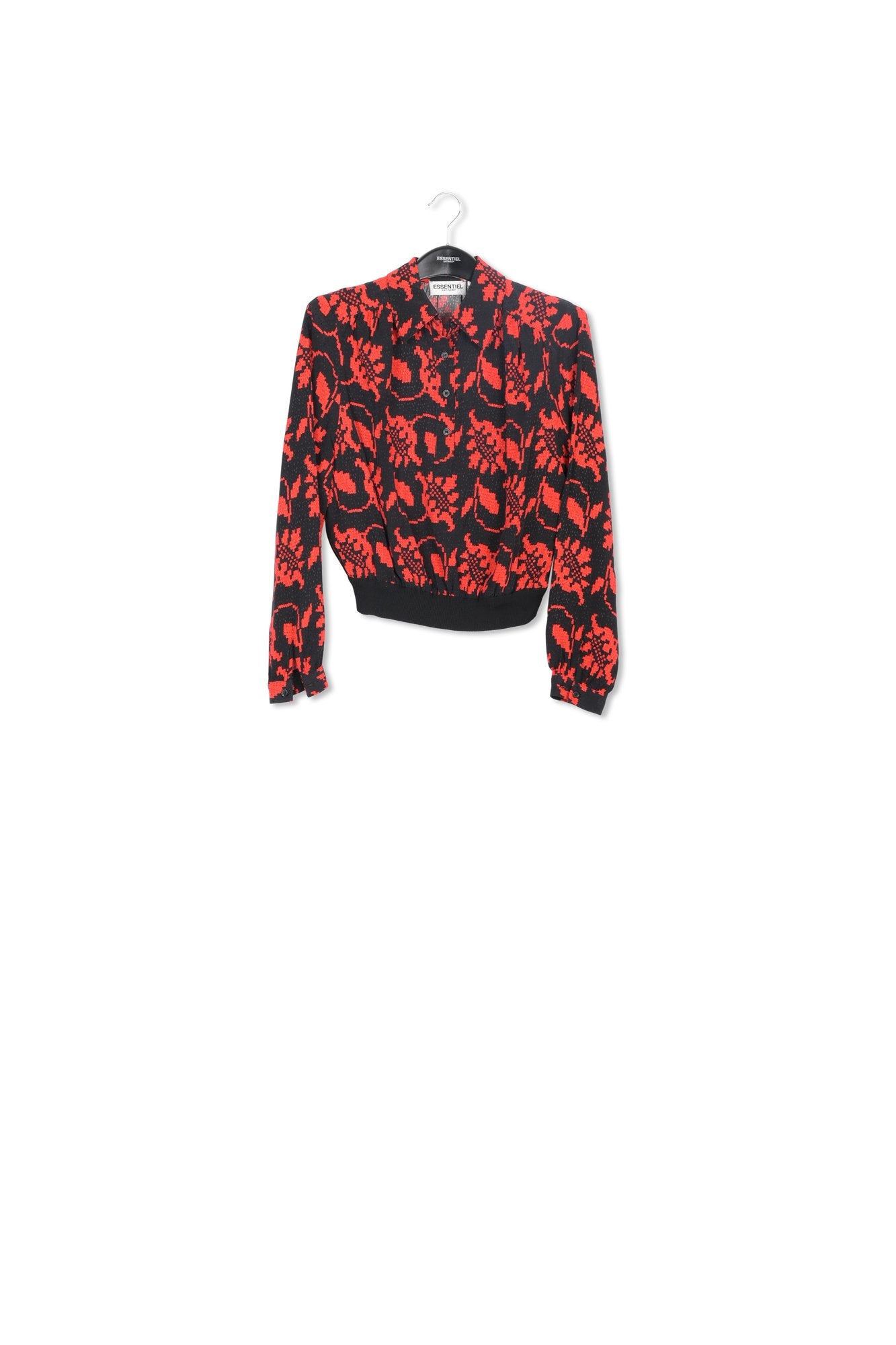 Polo noir et rouge à imprimé fleuri RE—SSENTIEL | Essentiel second hand