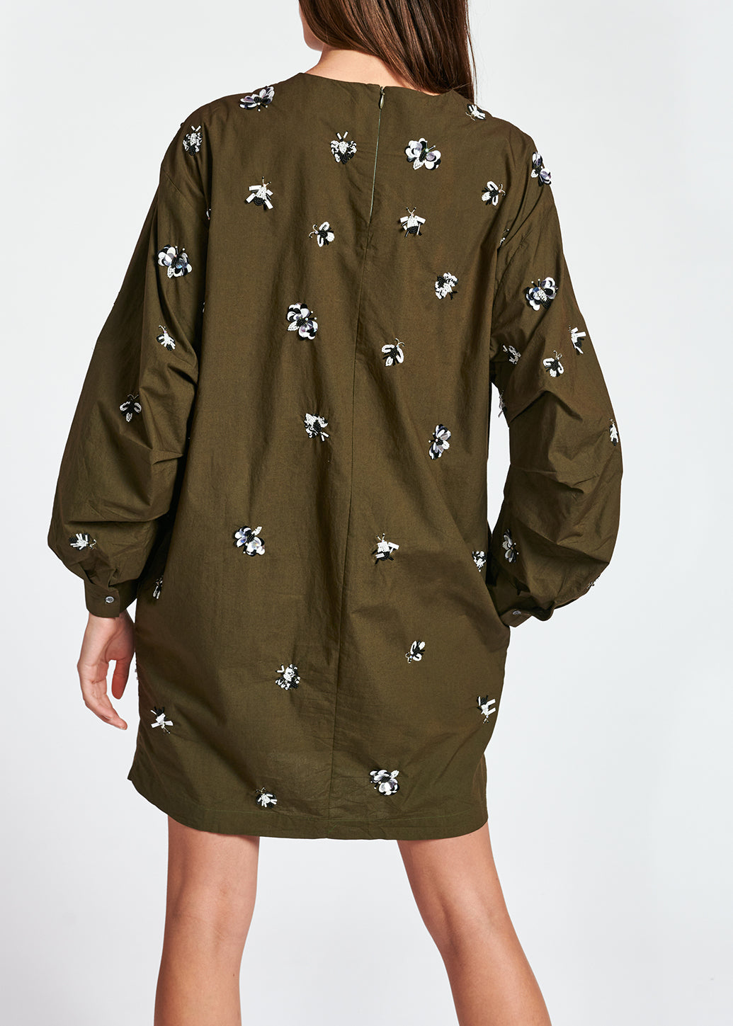 Robe kaki en coton popeline à  paillettes RE—SSENTIEL | Essentiel second hand