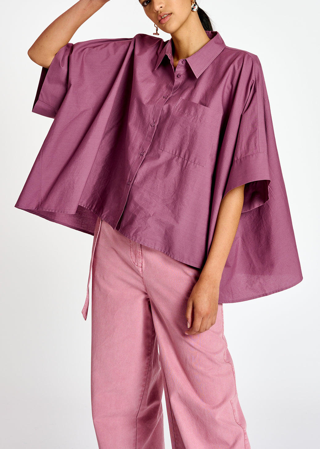 Purple oversized cotton-poplin buttoned shirt RE—SSENTIEL | Essentiel second hand