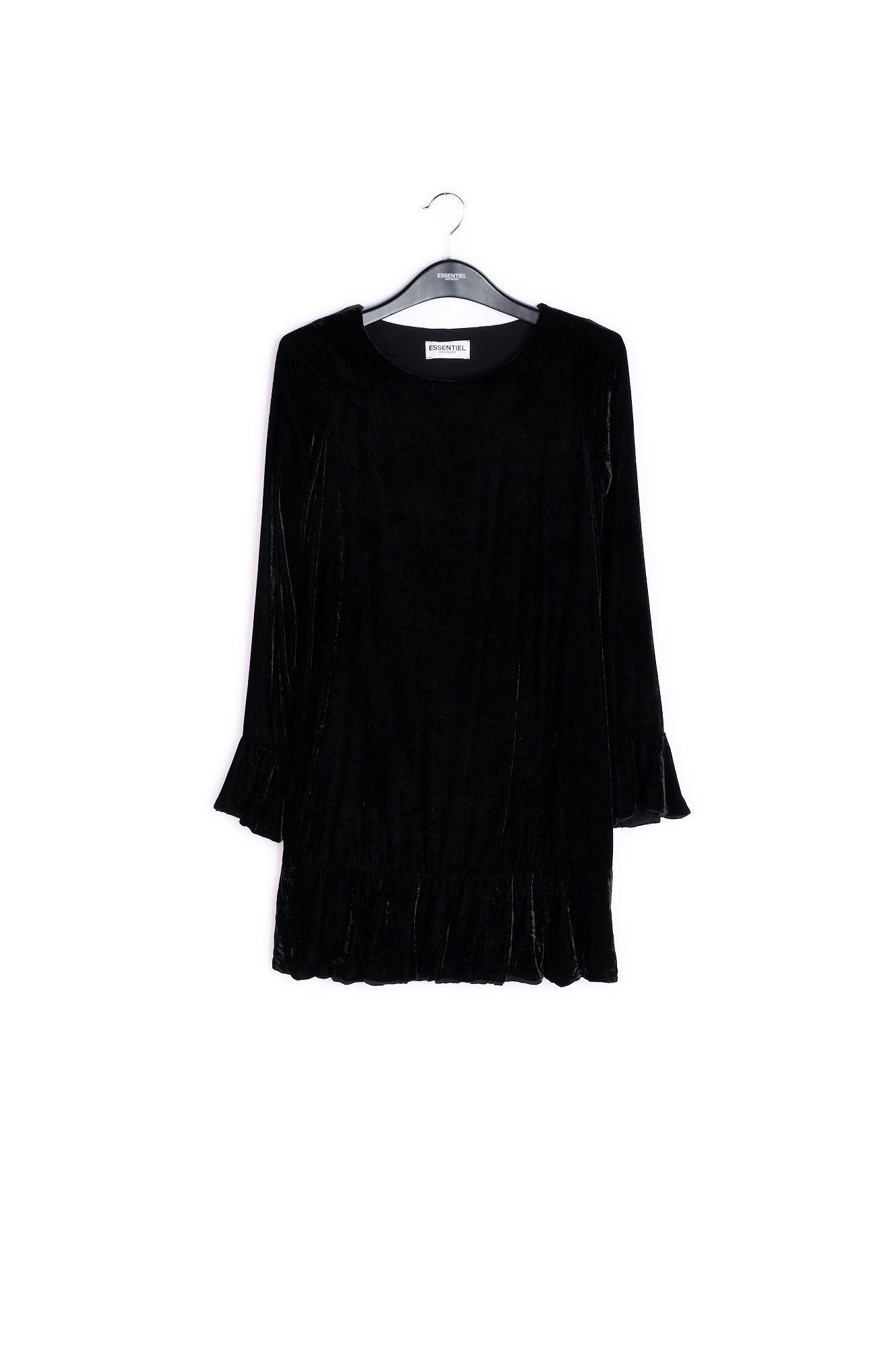 Zwarte fluwelen mini-jurk met ruches aan de zoom RE—SSENTIEL | Essentiel second hand