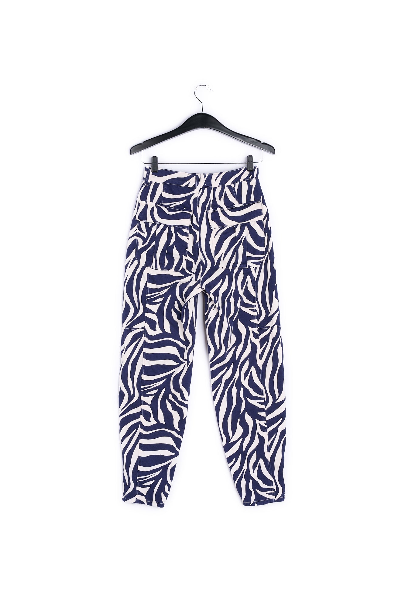 Off-white and navy blue zebra-print denim cargo pants RE—SSENTIEL | Essentiel second hand