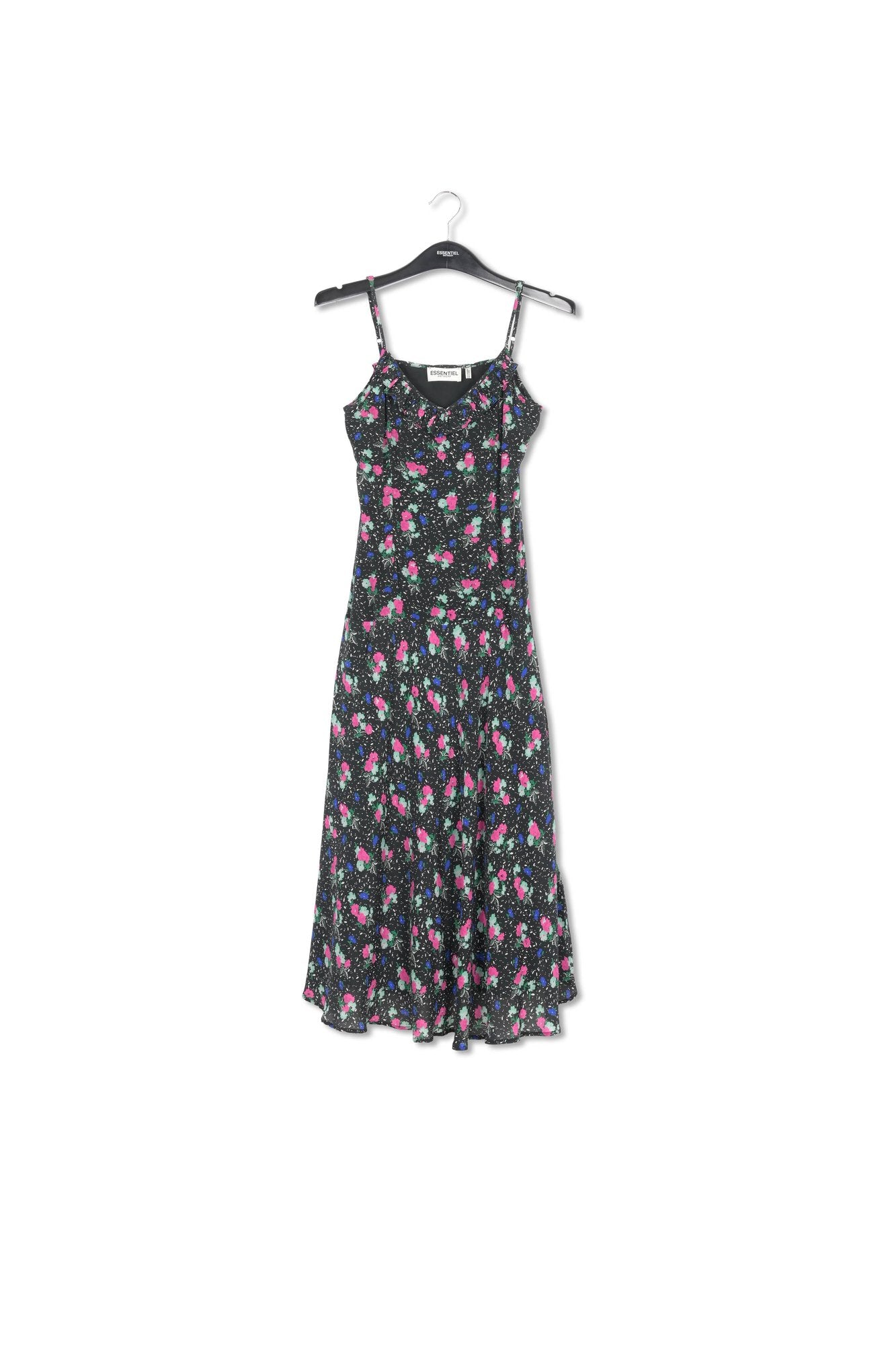 Black floral-print v-neck midi dress RE—SSENTIEL | Essentiel second hand