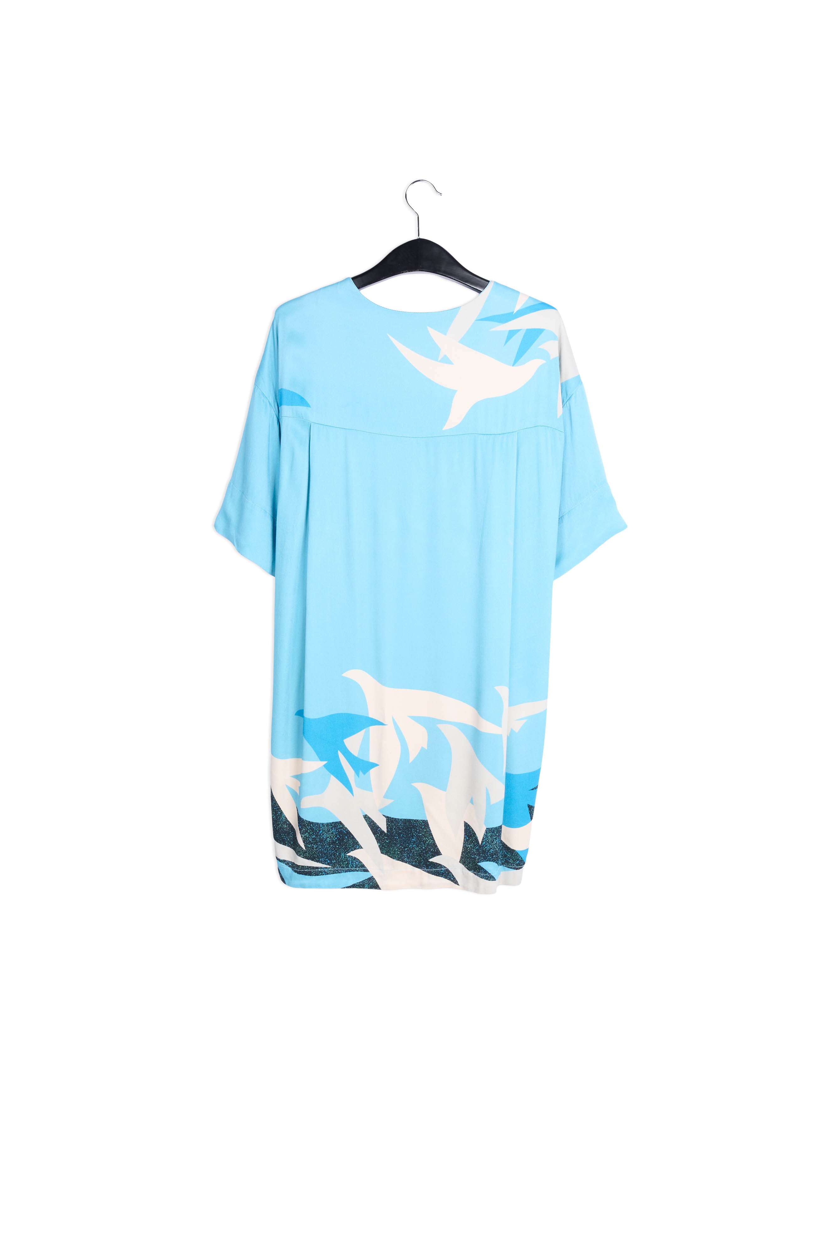 Blue cocoon-shaped printed mini dress RE—SSENTIEL | Essentiel second hand