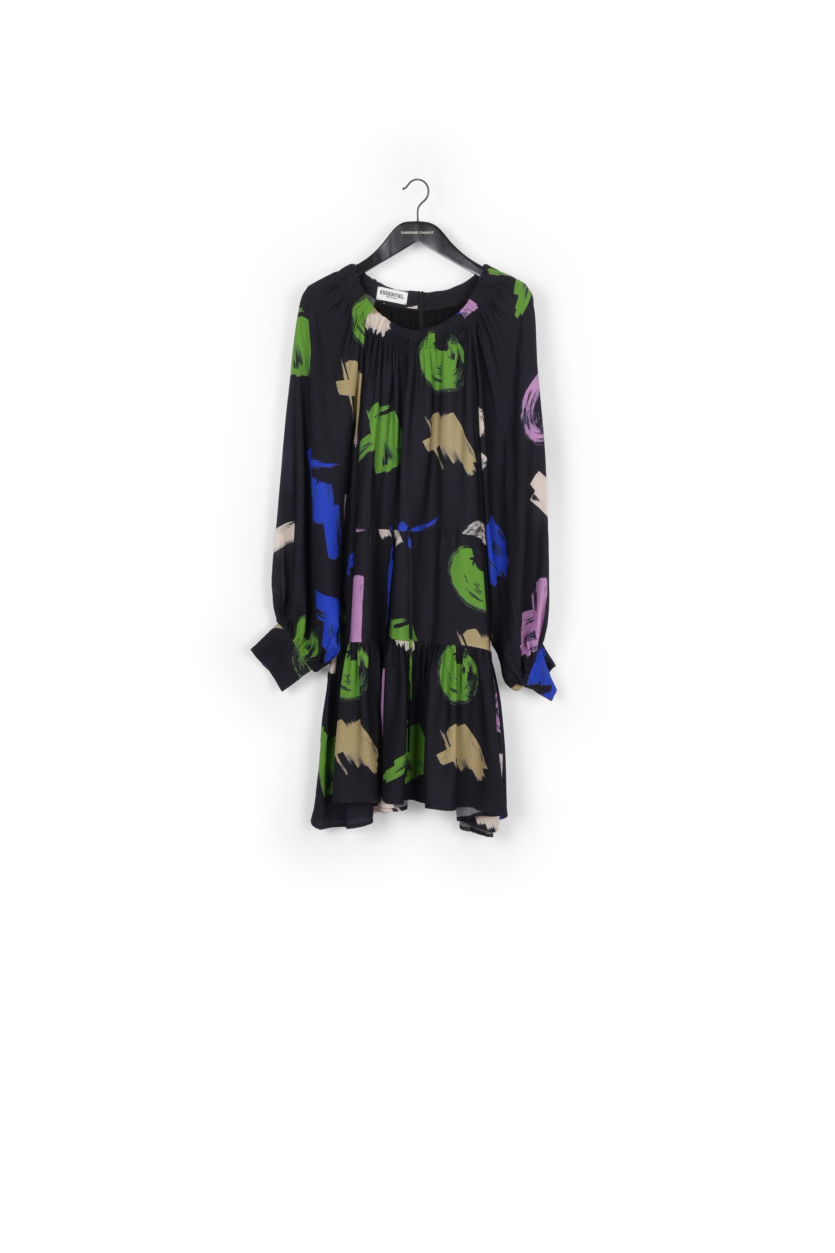 Dark blue, lilac and off-white graphic print mini dress RE—SSENTIEL | Essentiel second hand