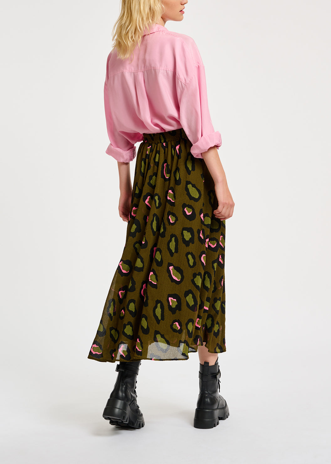 Kaki midirok met luipaardprint RE—SSENTIEL | Essentiel second hand