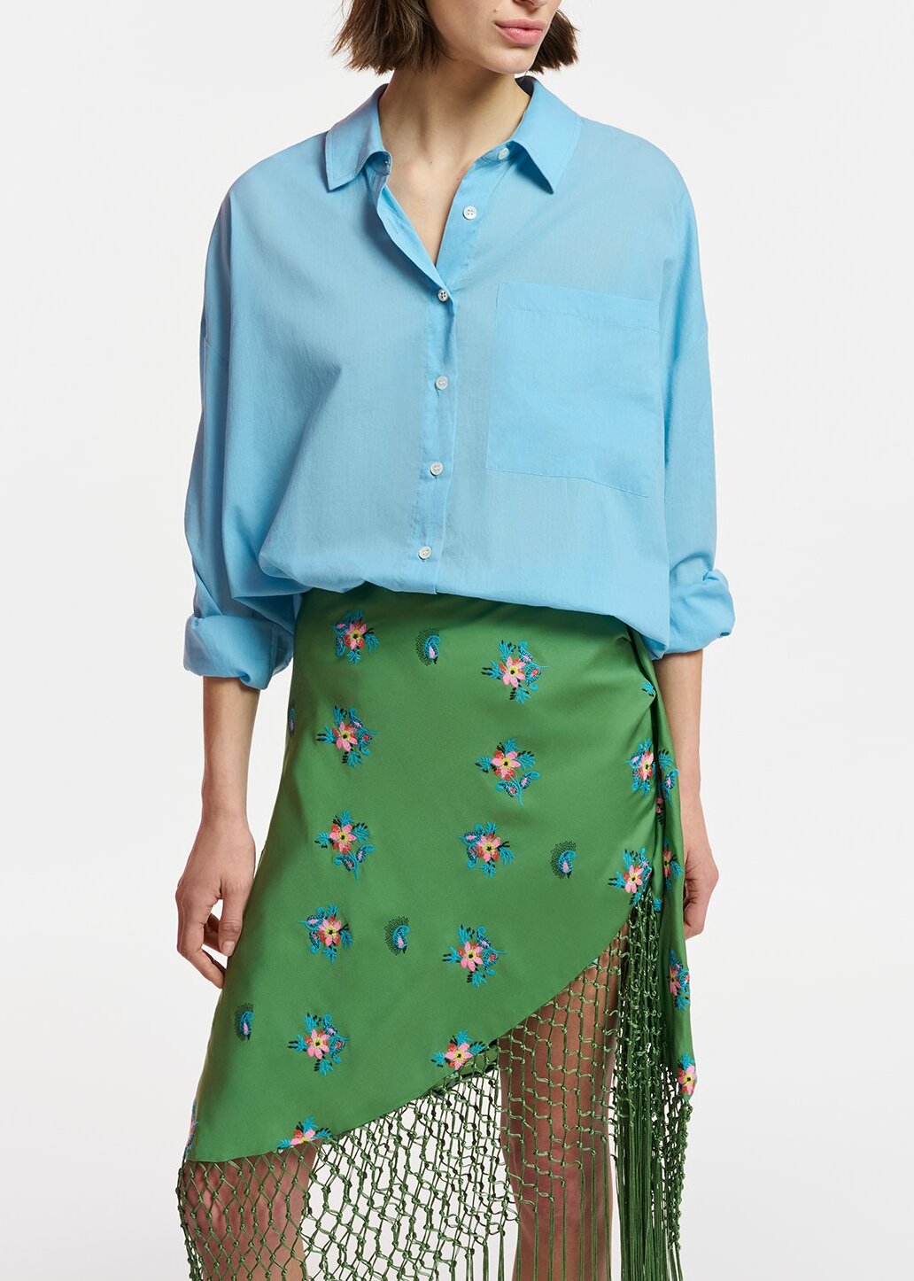 Chemise oversize bleue en voile de coton RE—SSENTIEL | Essentiel second hand