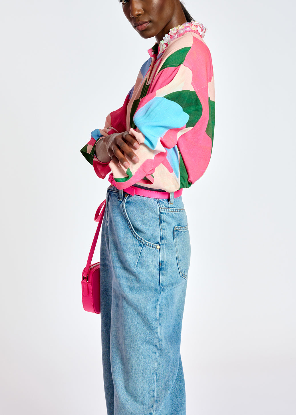 Multicolor shirt with sequin-embroidered collar RE—SSENTIEL | Essentiel second hand