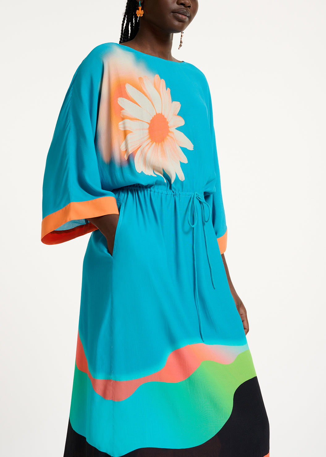 Robe midi bleue à imprimé multicolore RE—SSENTIEL | Essentiel second hand