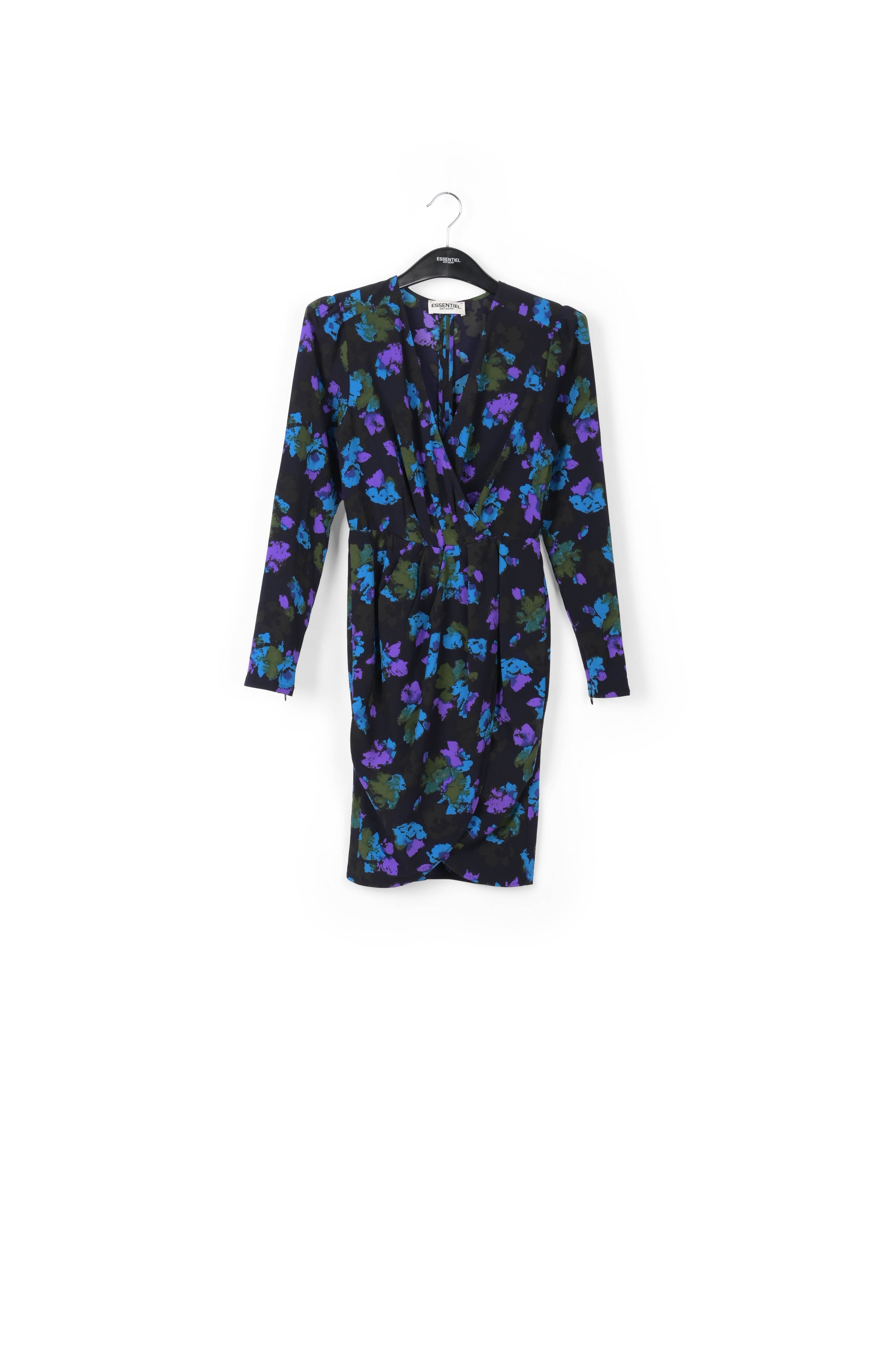 Robe midi cache-cœur noire et bleue RE—SSENTIEL | Essentiel second hand