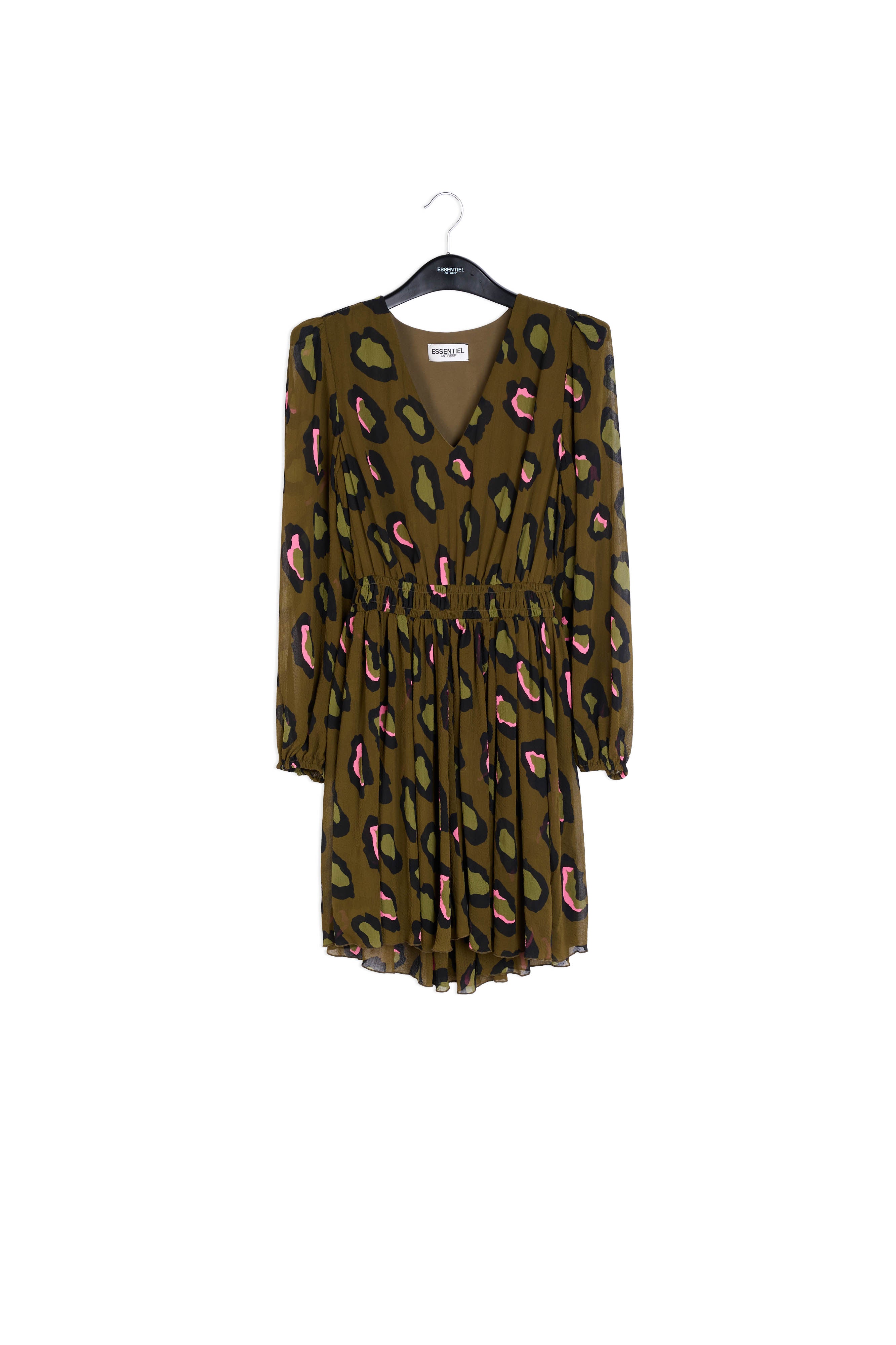 Khaki leopard-print mini dress RE—SSENTIEL | Essentiel second hand