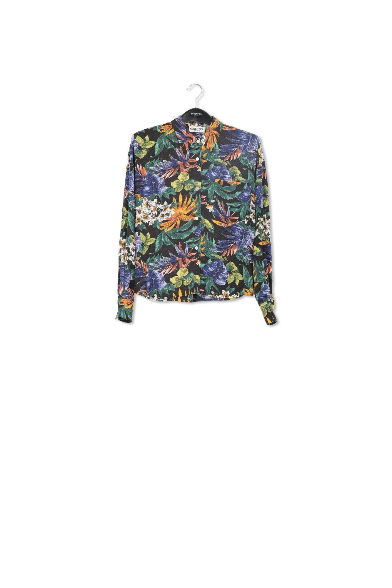 Black oversized shirt with colorful floral print RE—SSENTIEL | Essentiel second hand