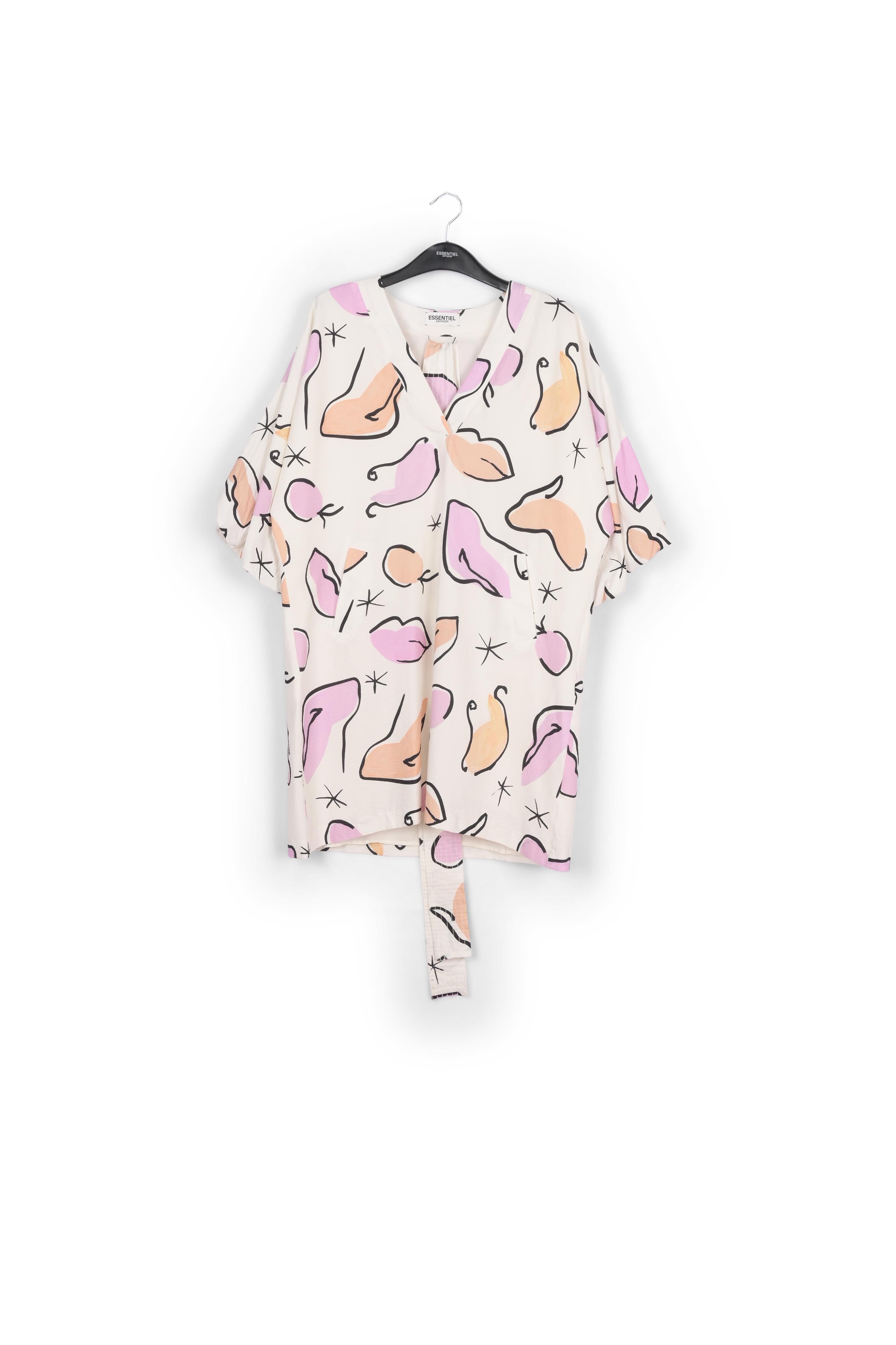 Witte mini-jurk met abstracte print RE—SSENTIEL | Essentiel second hand