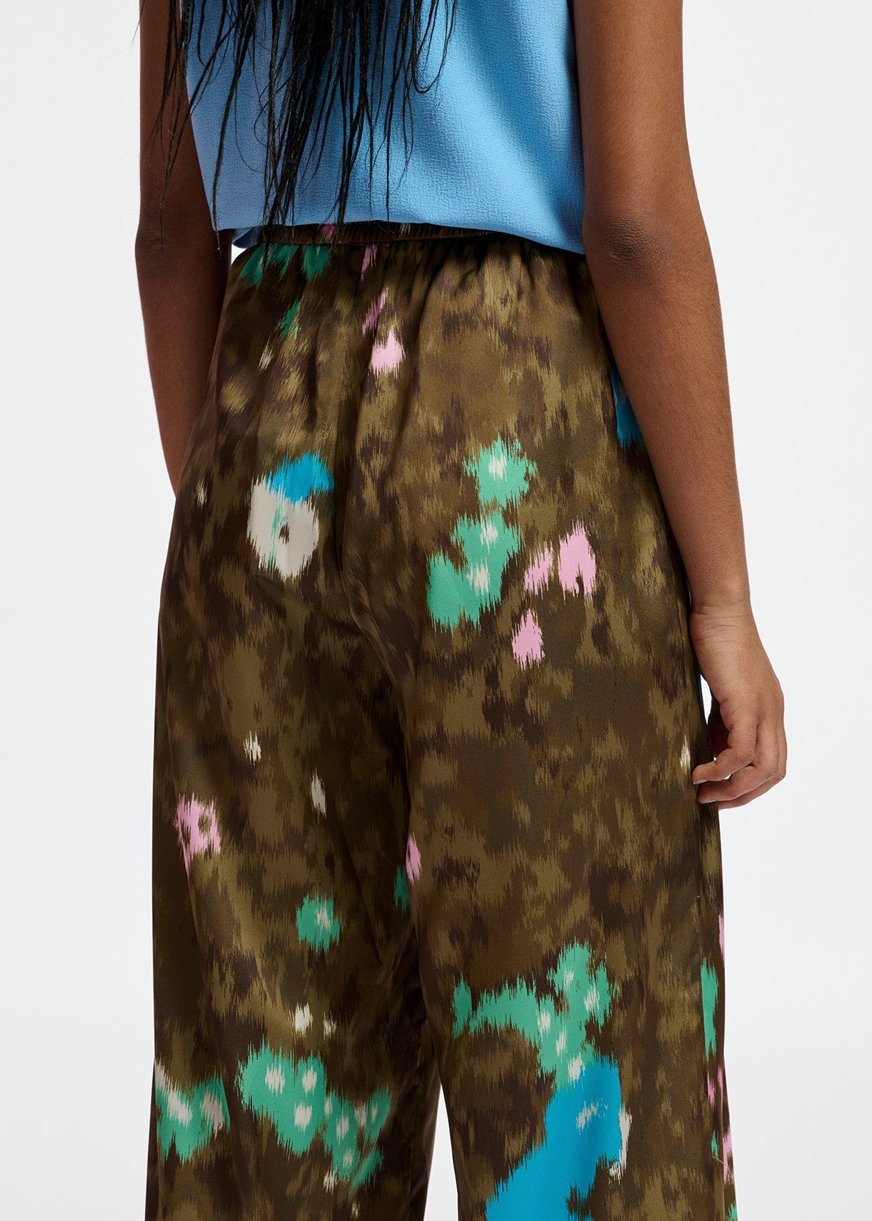 Khaki floral print wide-leg pants RE—SSENTIEL | Essentiel second hand