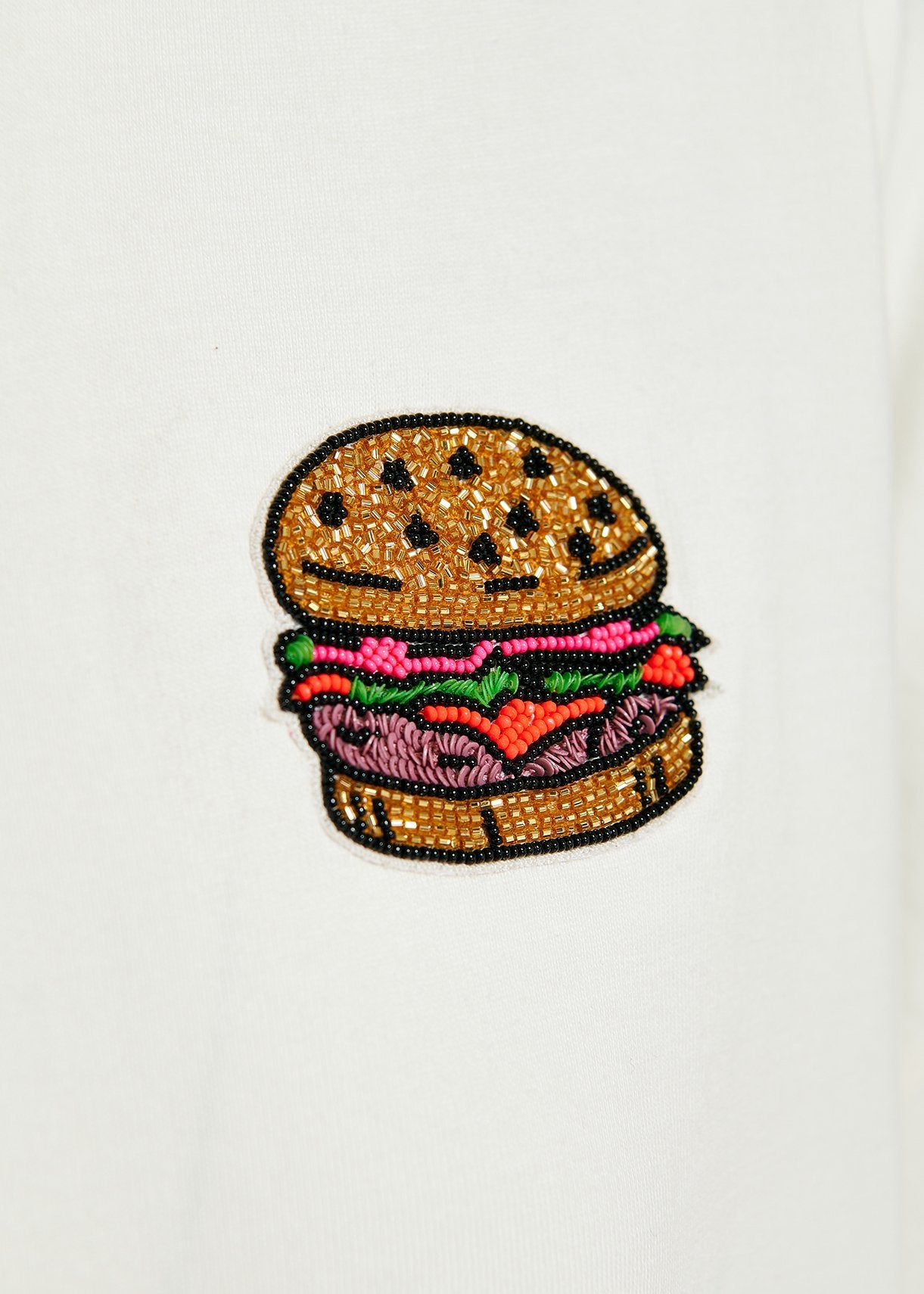 Off-white organic cotton T-shirt with hamburger embroidery RE—SSENTIEL | Essentiel second hand
