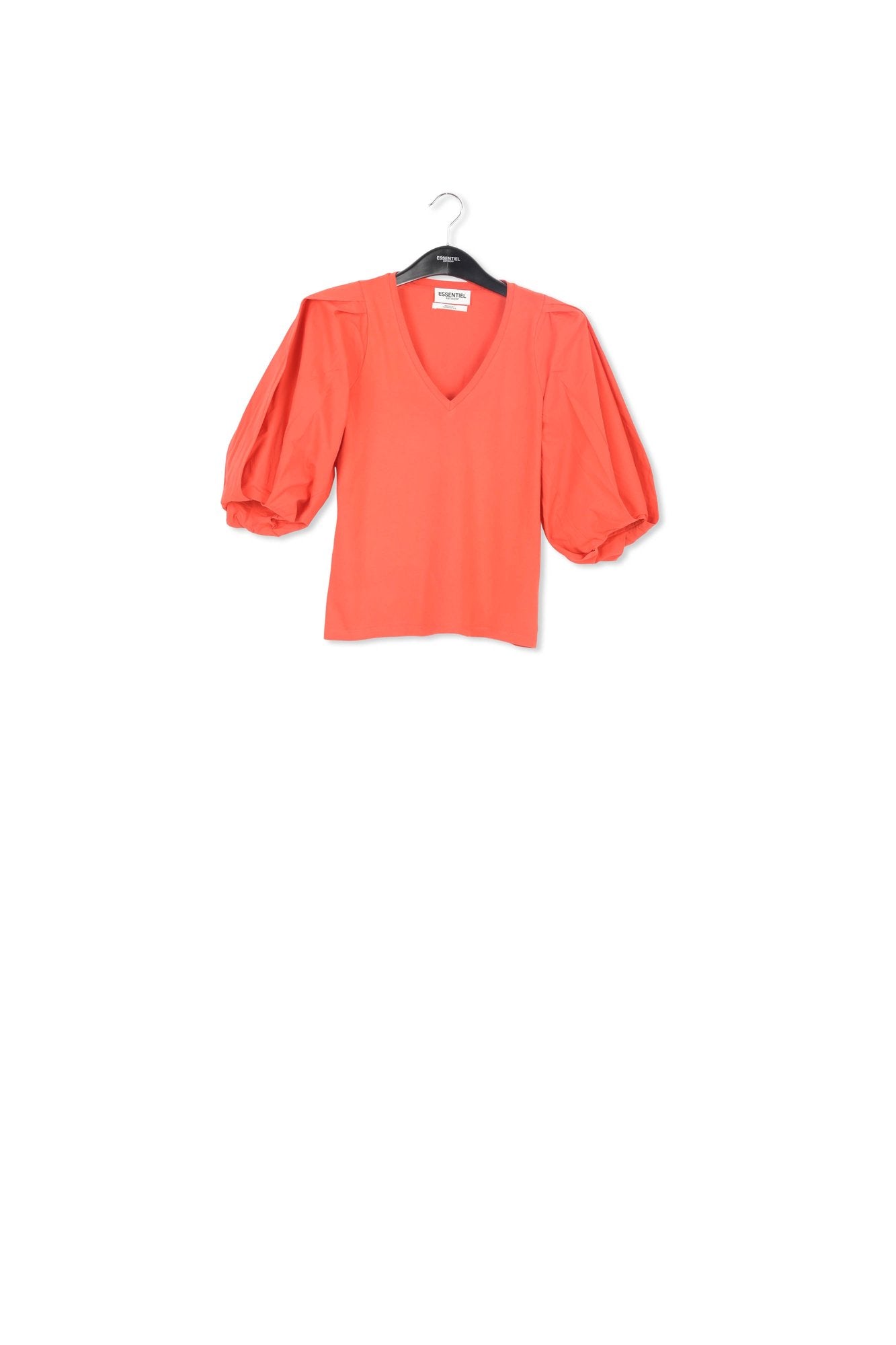 T-shirt V en jersey rouge avec manches en popeline RE—SSENTIEL | Essentiel second hand