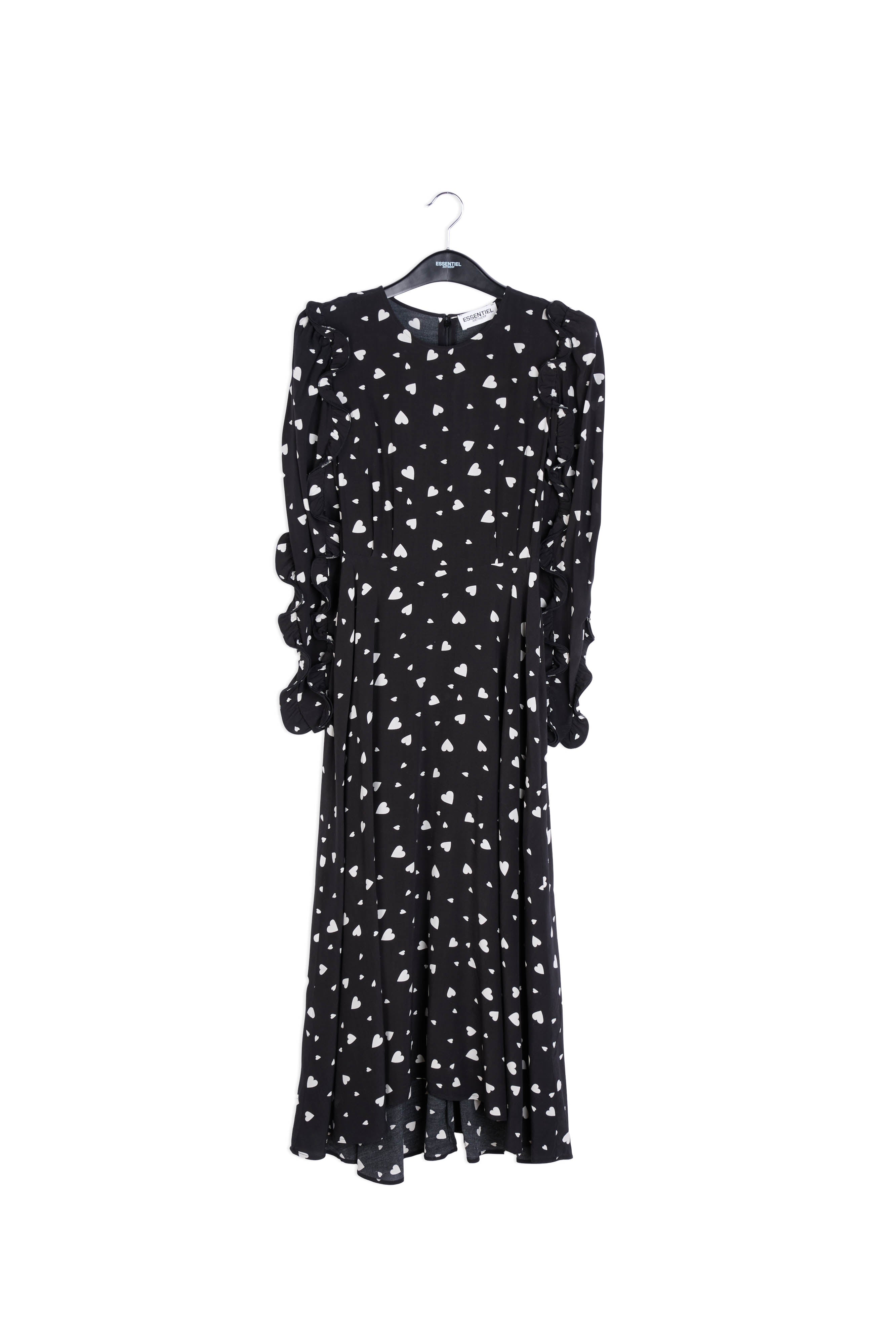 Black heart-print maxi dress with ruffle details RE—SSENTIEL | Essentiel second hand