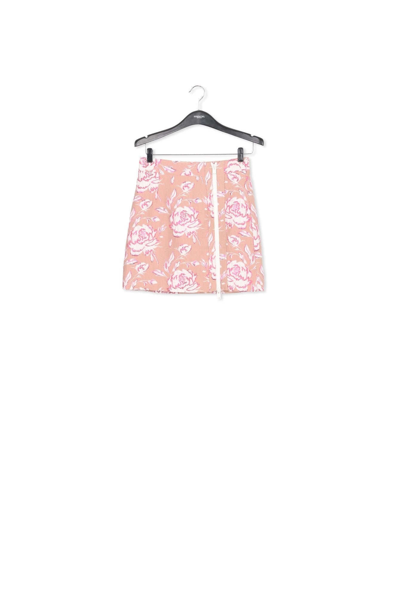 Beige, pink and white floral-jacquard mini skirt RE—SSENTIEL | Essentiel second hand