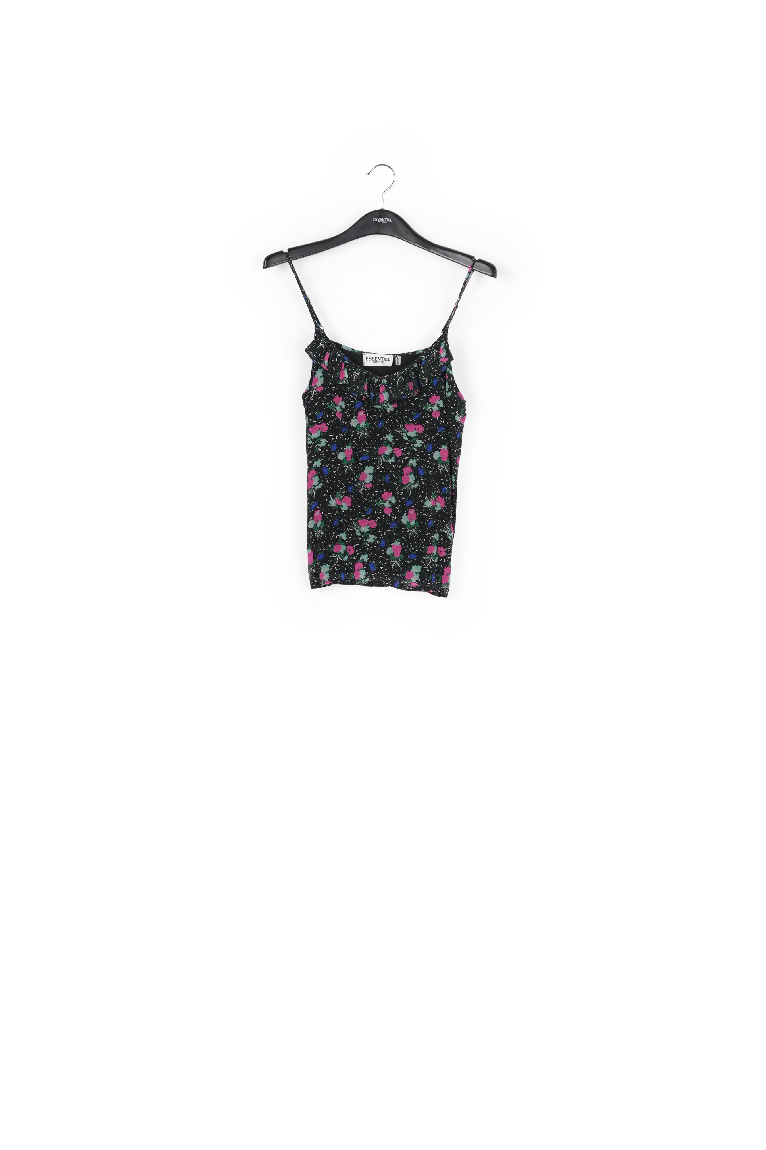 Black floral-print frilled camisole RE—SSENTIEL | Essentiel second hand