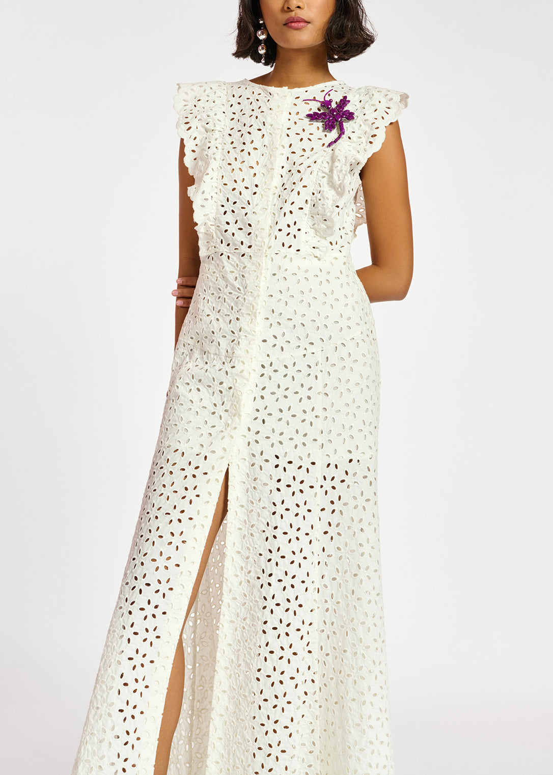 White broderie anglaise cotton maxi dress RE—SSENTIEL | Essentiel second hand