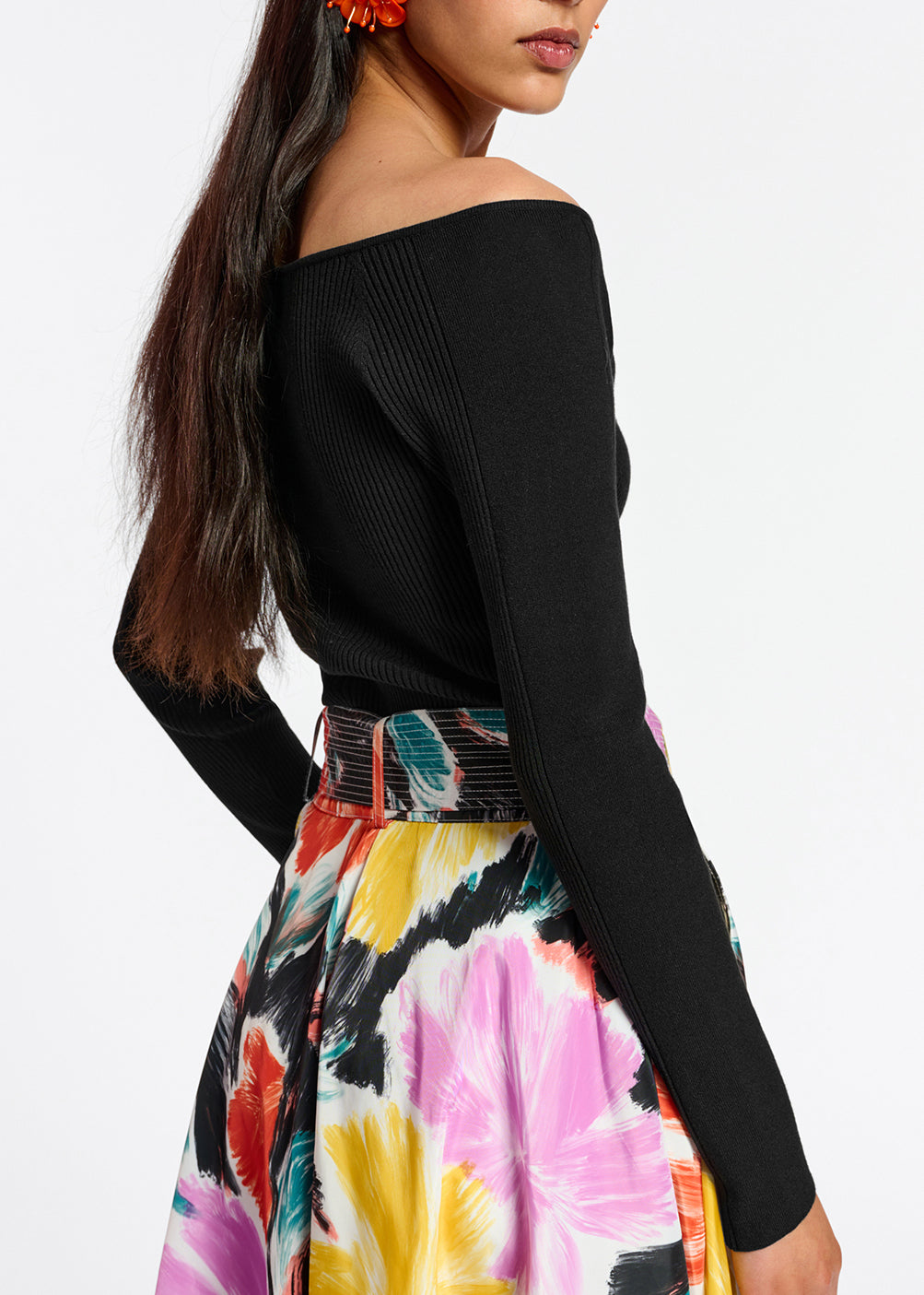 Black slim-fit off-the-shoulder knit sweater RE—SSENTIEL | Essentiel second hand