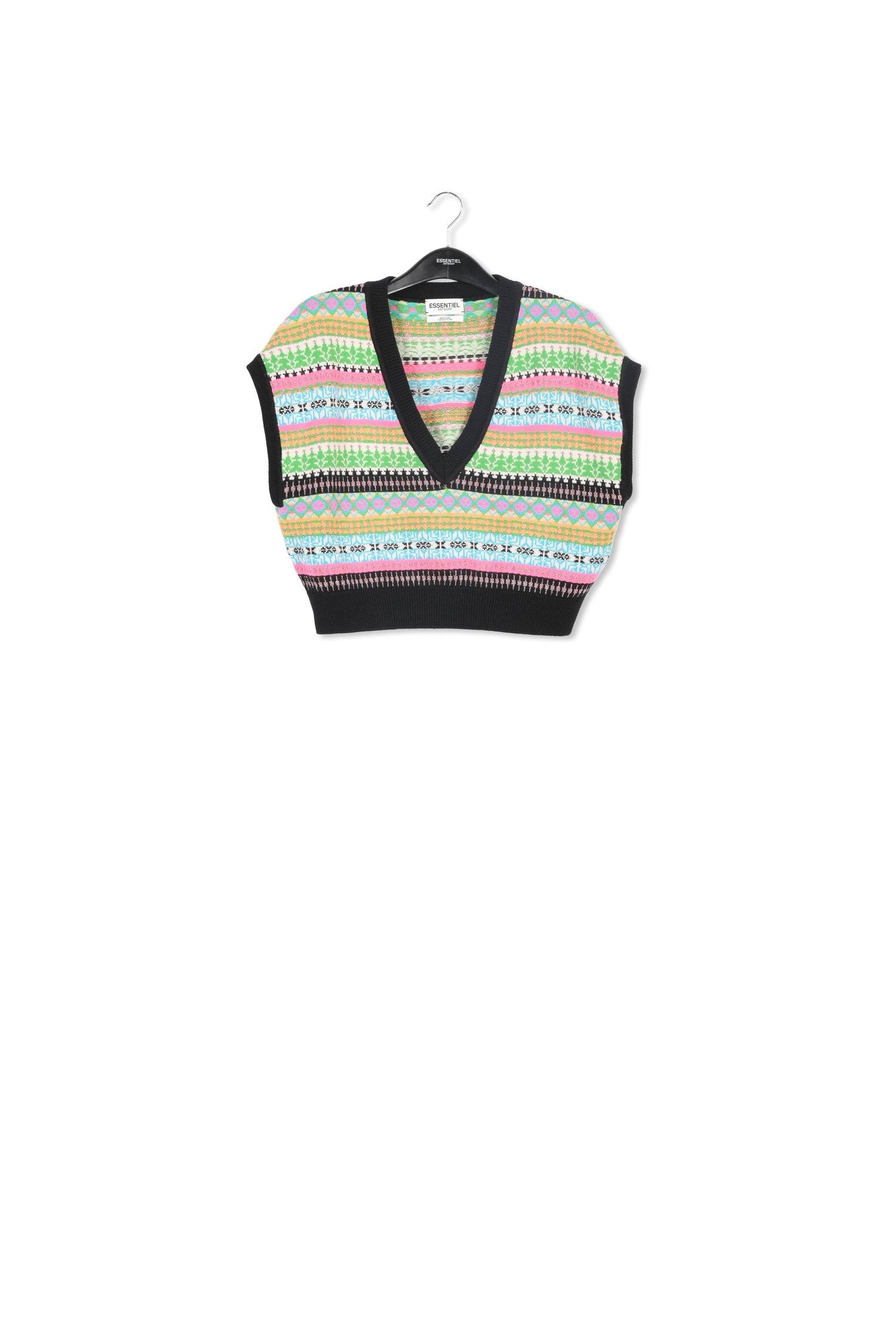 Multicolor jacquard-knit sleeveless sweater RE—SSENTIEL | Essentiel second hand