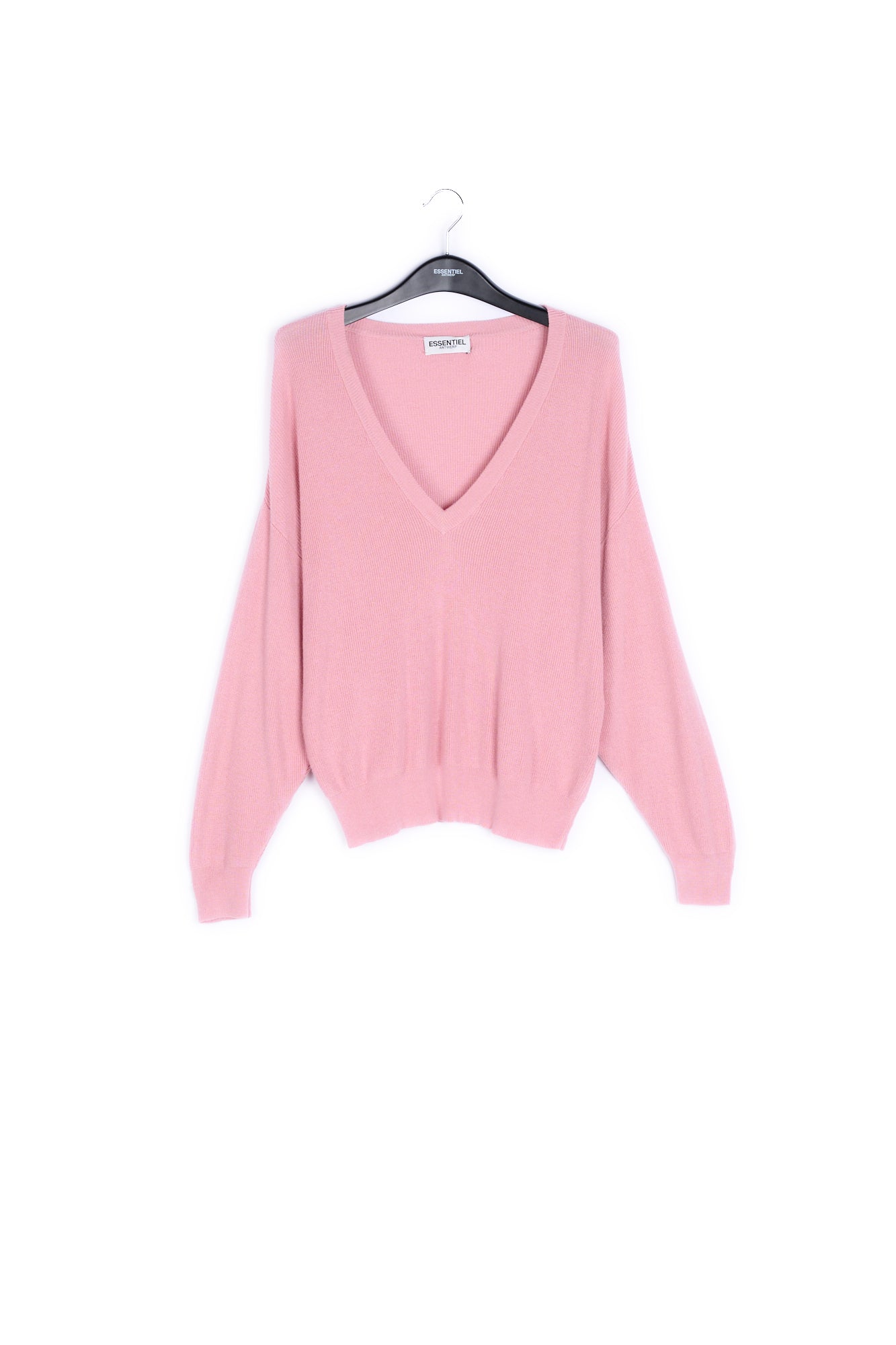 Pink ribbed V-neck sweater RE—SSENTIEL | Essentiel second hand