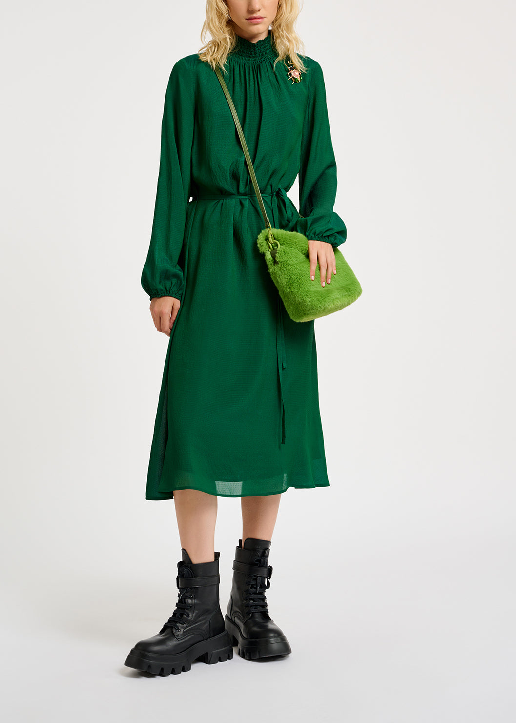 Donkergroene midi-jurk RE—SSENTIEL | Essentiel second hand